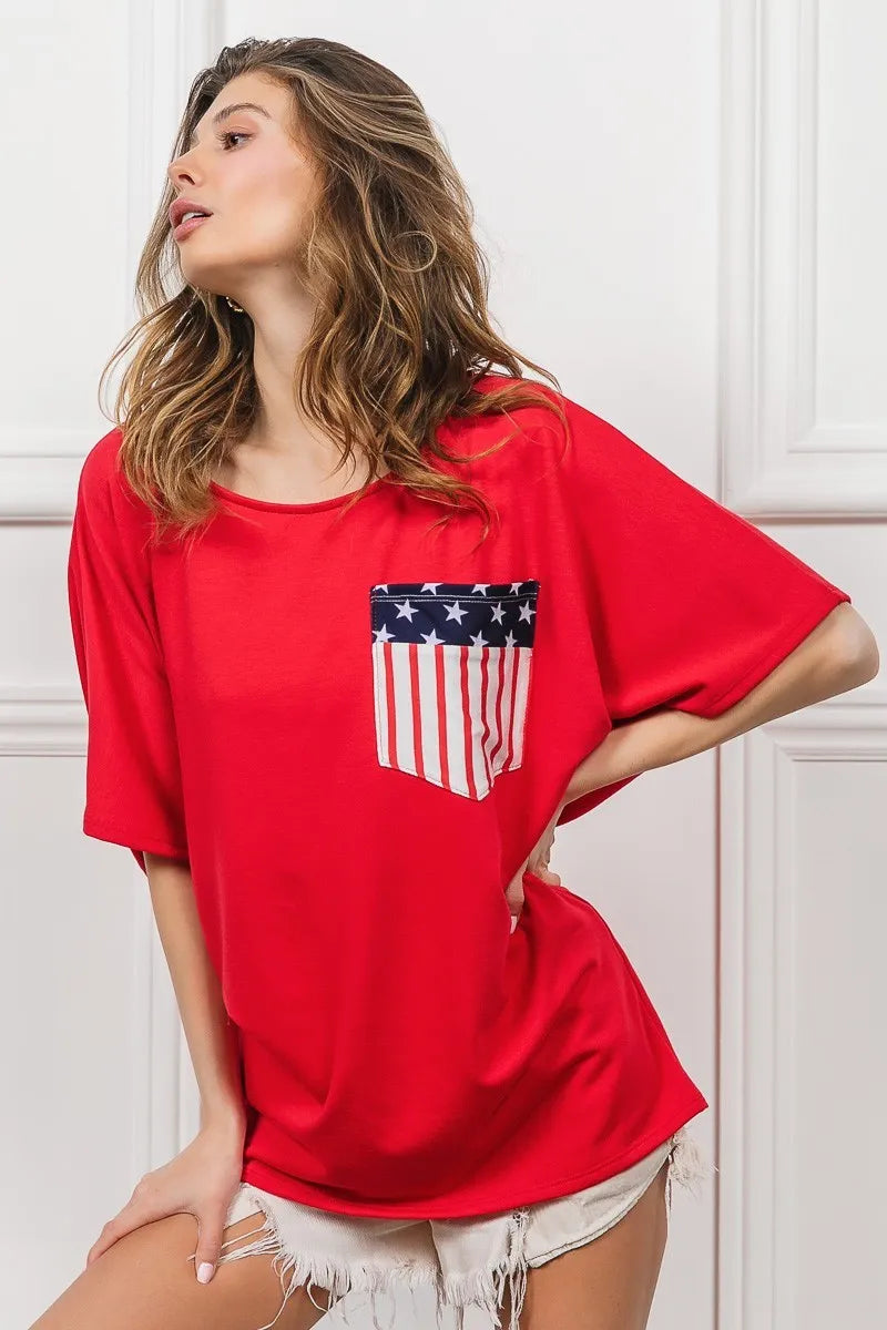BiBi French Terry Women's Top with Front Pocket & Dolman Sleeves - Casual Loungewear for Home & Street Style