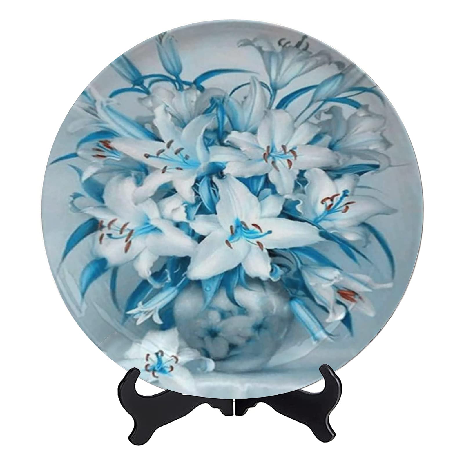 Handmade Ceramic Decorative Plate with White Blue Floral Design - 6 Inch Decorative Tray for Living Room, Bedroom, Hallway & Side Table Decor | Perfect for Home Display, Gift Giving and Dining Table Centerpiece