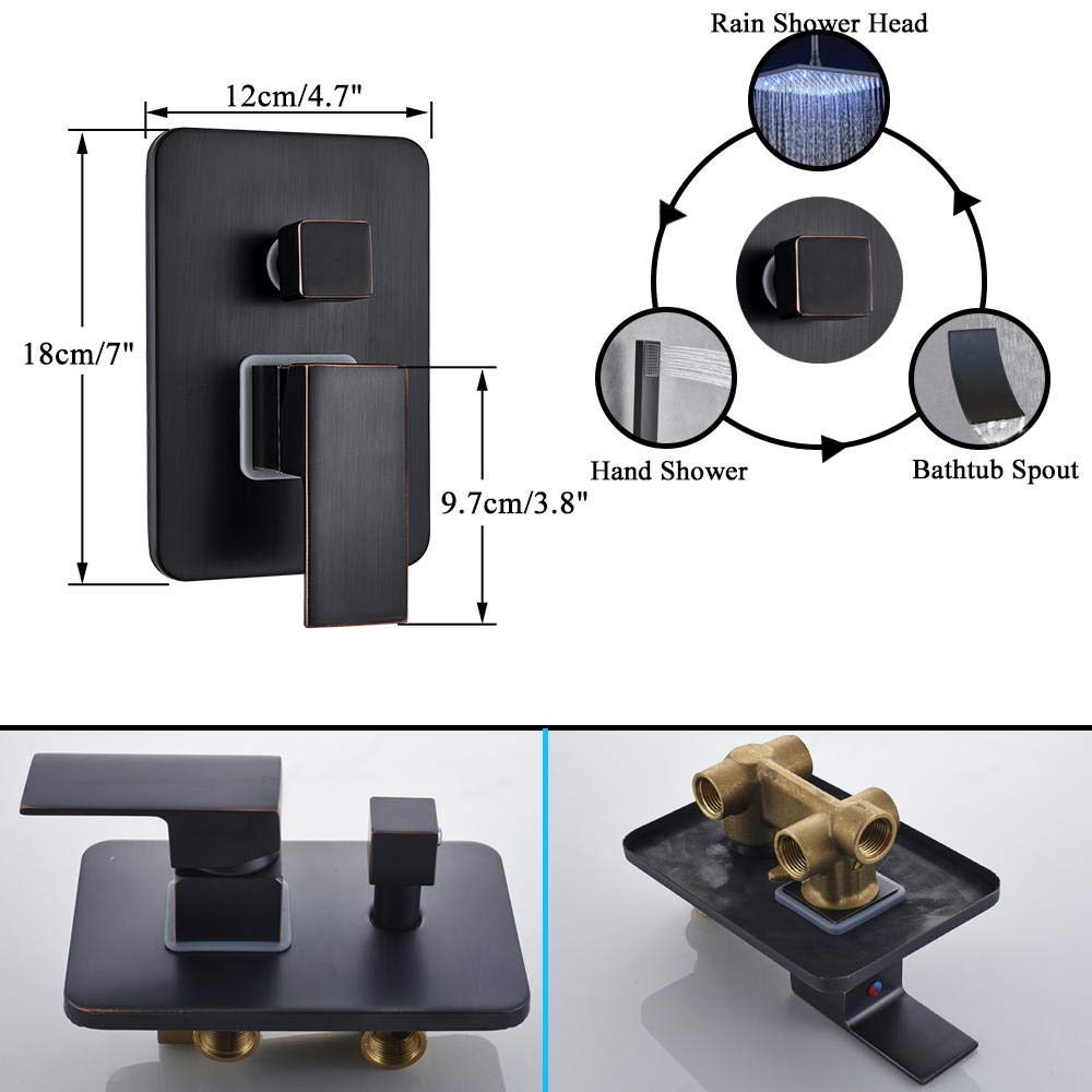 Black Bronze Wall Mounted Rain Shower Mixer Tap - 8 Inch Bathroom Faucet Set for Bathtub & Shower | Modern Waterfall Design for Spa-Like Experience in Home Bathrooms