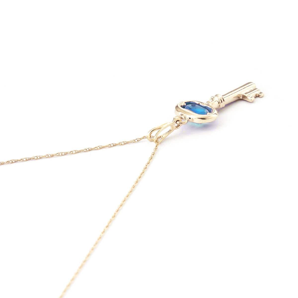 0.5 Carat 14K Solid Yellow Gold Key Charm Necklace with Blue Topaz - Elegant Pendant for Women, Gift for Her, Birthday, Anniversary, Valentine's Day