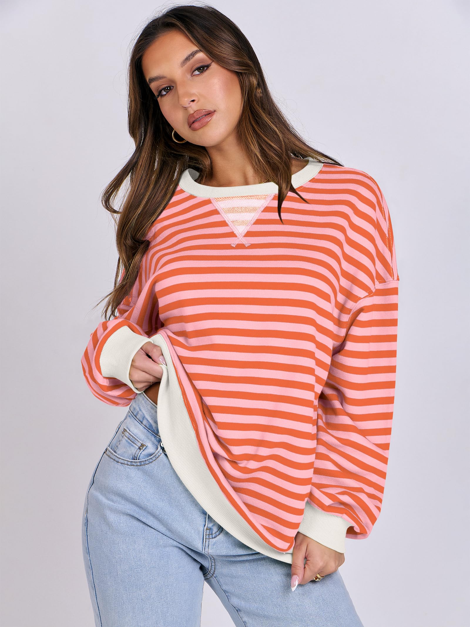 ANRABESS Women's Striped Sweatshirt - Long Sleeve Crewneck Oversized Pullover Top | Soft Casual Fall Fashion Sweater | Perfect for Autumn Outfits, Weekend Wear & Cozy Layering