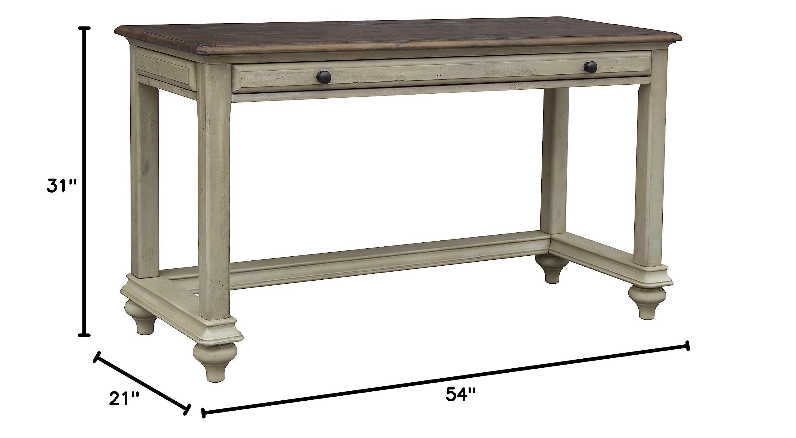 Sunset Trading Shades of Sand Computer Desk in Antique White & Natural Walnut - Perfect for Home Office, Study Room & Workspace