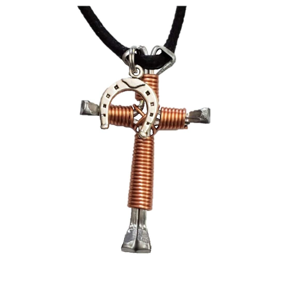 Rose Gold Horseshoe Nail Cross Pendant Necklace with Lucky Charm - Elegant Jewelry for Women, Gift for Equestrian Lovers, Perfect for Weddings & Everyday Wear