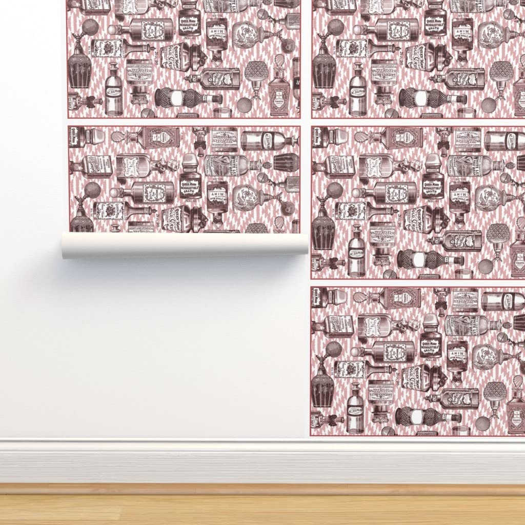 Vintage Perfume Pink Bottles Vials Victorian Shabby Chic Removable Wallpaper - 12ft x 2ft Peel & Stick Custom Wall Decor for Bedroom, Living Room, Nursery