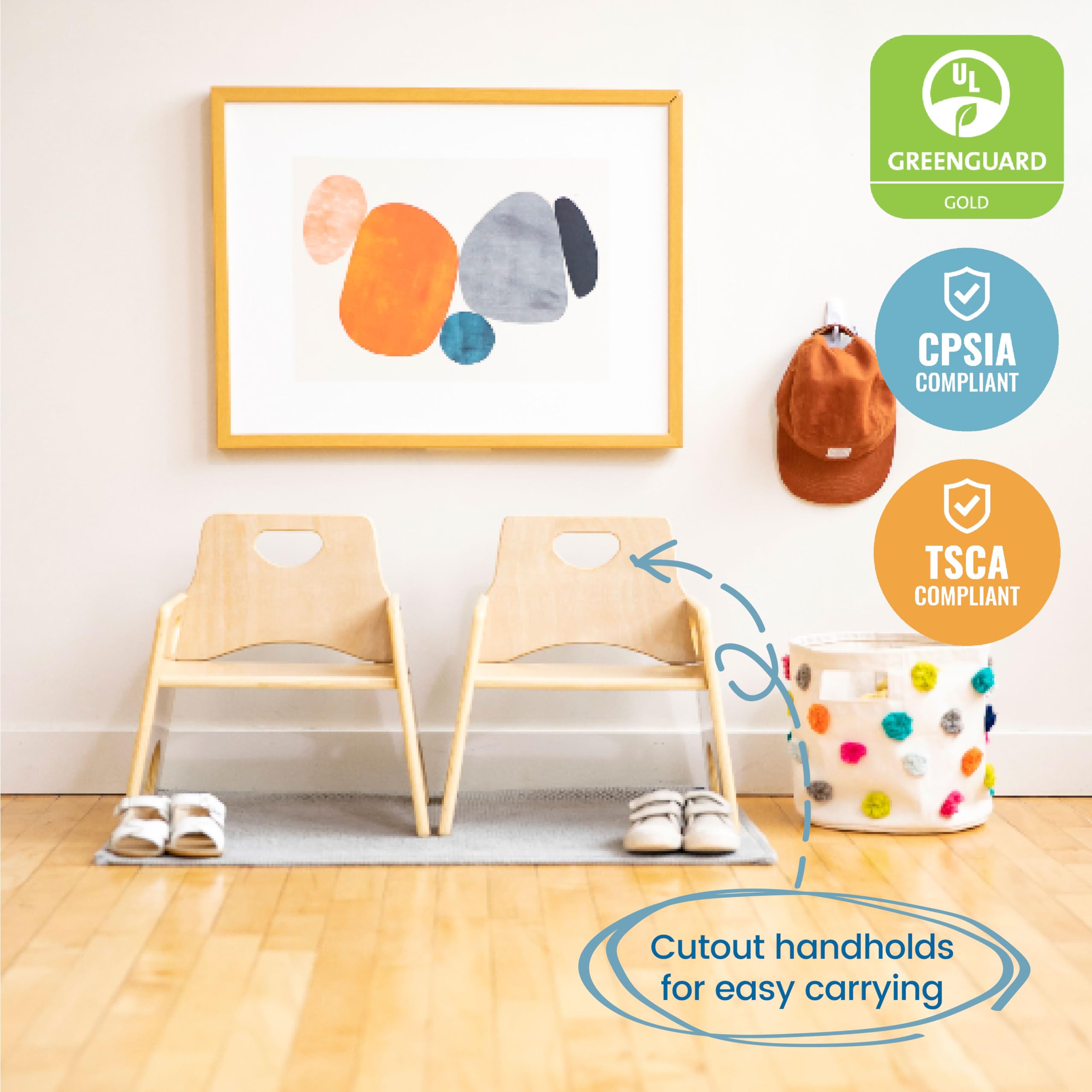 ECR4Kids Stackable Wooden Toddler Chairs for Kids - 10 Inch Natural Wood Children's Furniture Set of 2 - Perfect for Daycare, Preschool & Home Playrooms