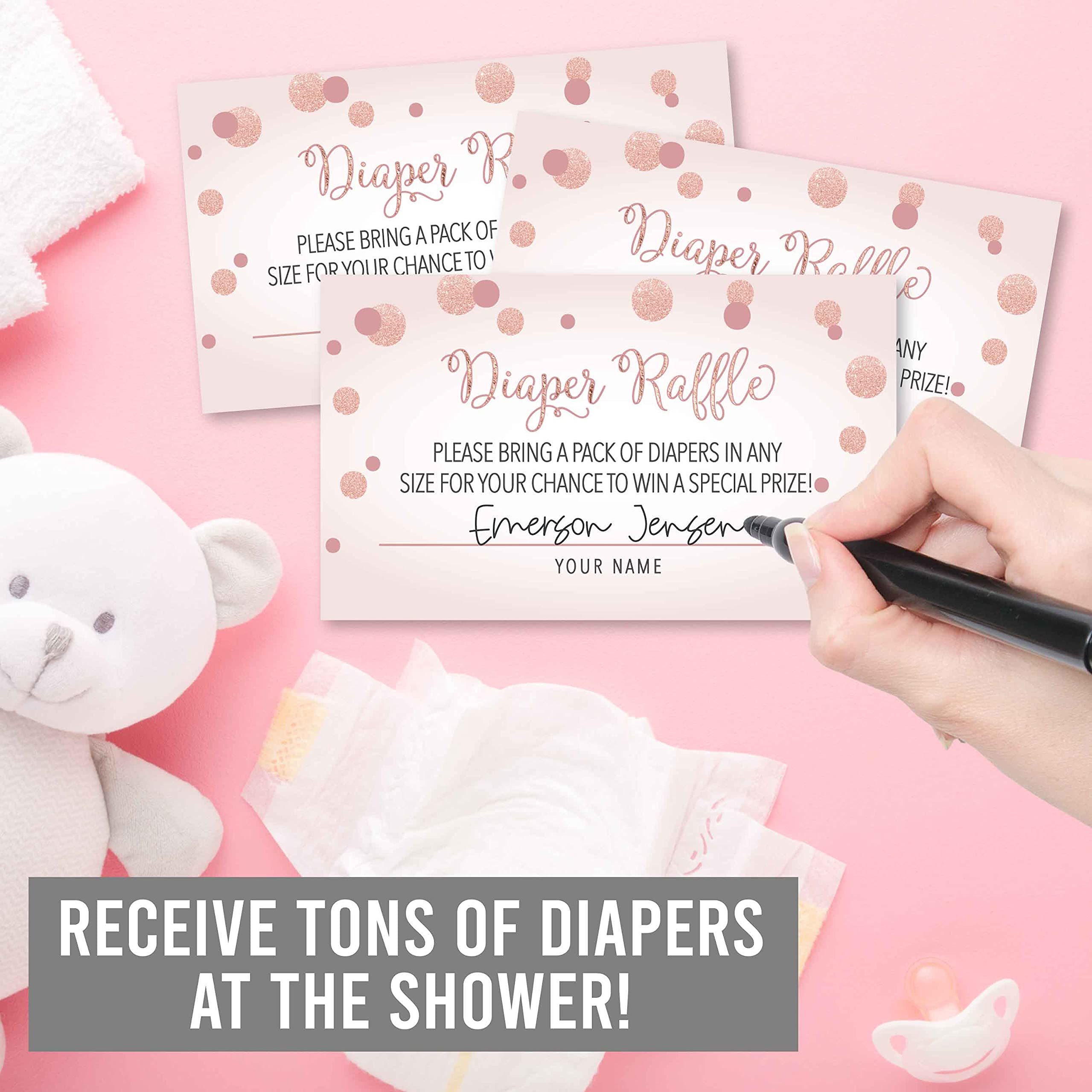 Hadley Designs 25 Gold Baby Shower Diaper Raffle Tickets for Girls - Elegant Baby Shower Game Prizes, Diaper Raffle Cards, Baby Raffle Invitations - Perfect for Baby Shower Parties, Gender Reveals & New Mom Gifts