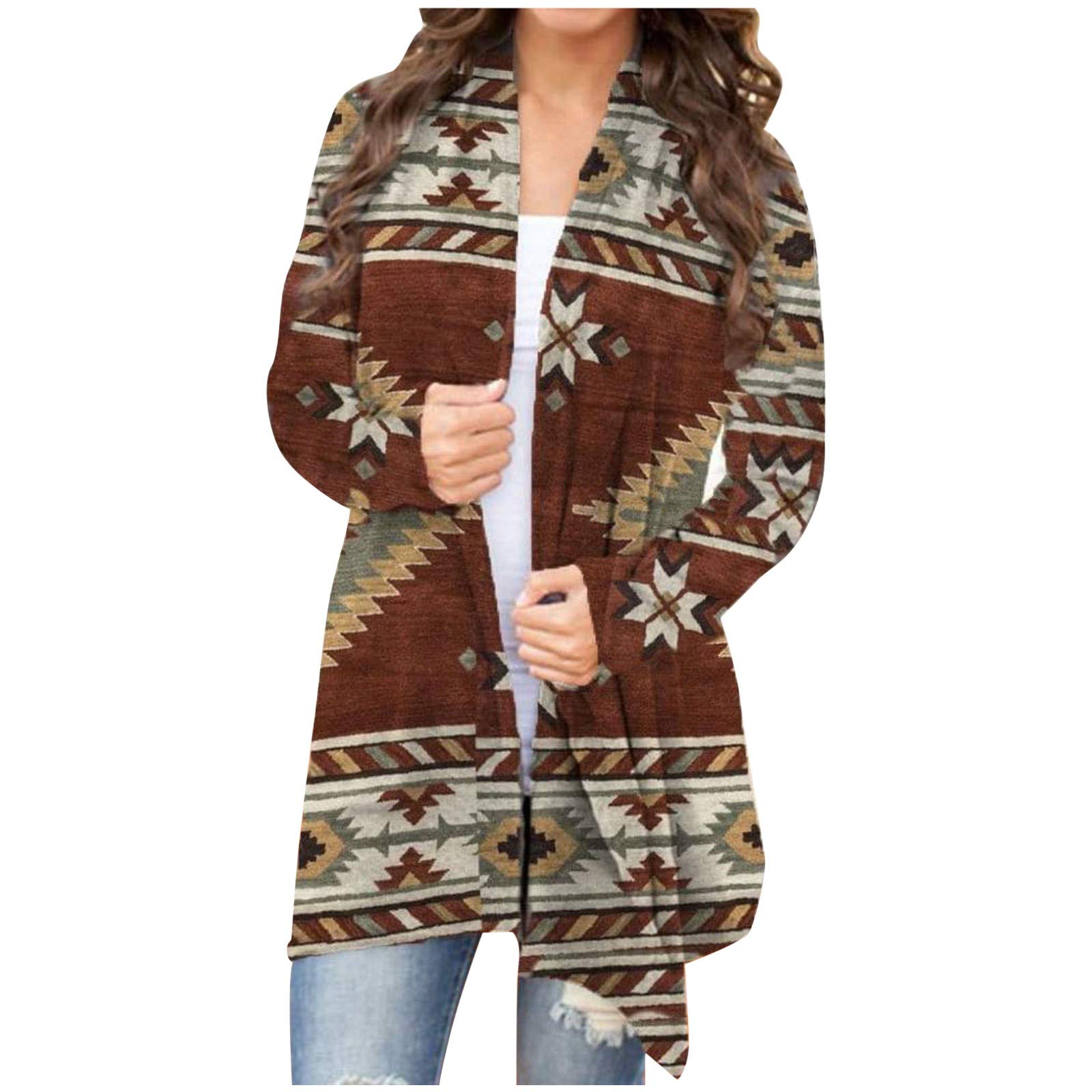 Women's Christmas Snowman Print Open Front Long Sleeve Cardigan - Lightweight Loose Flowy Hem Coat for Holiday Parties & Winter Layering