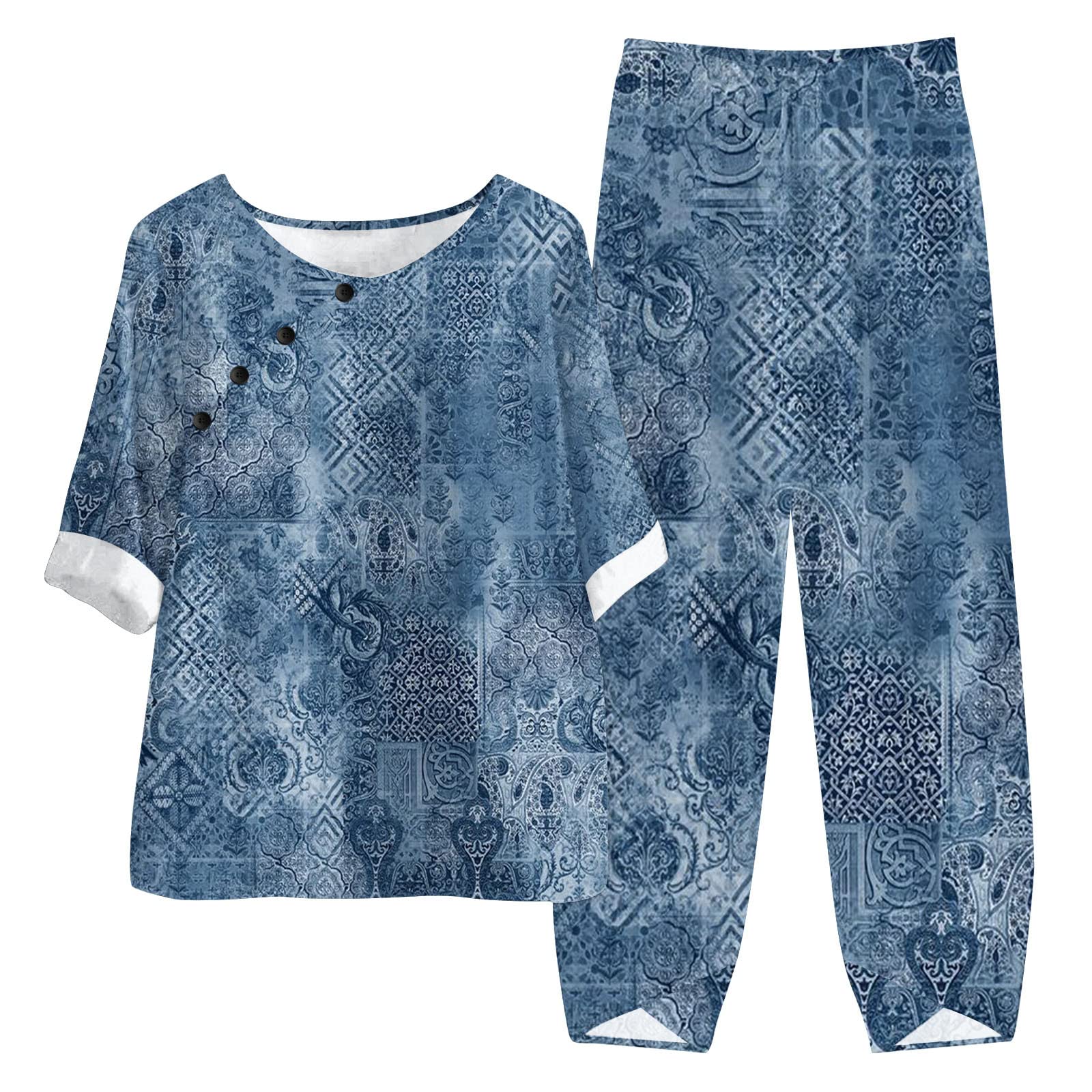 Women's 2-Piece Knit Lounge Set - Cozy Sweater & Joggers Outfit for Fall | Plus Size Blue Knitted Dress Set | Perfect for Holiday Attire, Home Relaxation & Casual Wear