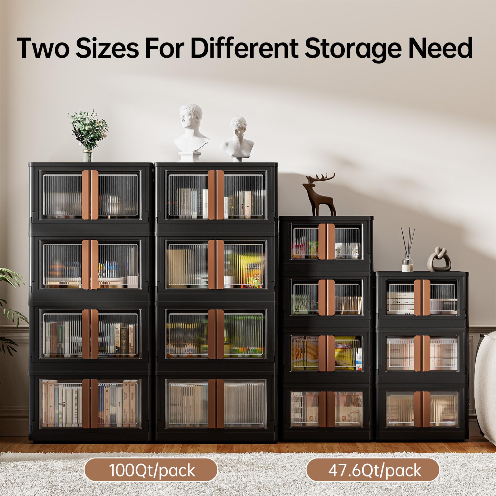 HAIXIN 8.4 Gallon Foldable Storage Bin with Lid - Stackable Plastic Storage Container for Closet, Garage, Office & Craft Organization | Black Collapsible Cube Box | Perfect for Home Storage, Seasonal Decor & Toy Organization (1 Pack)