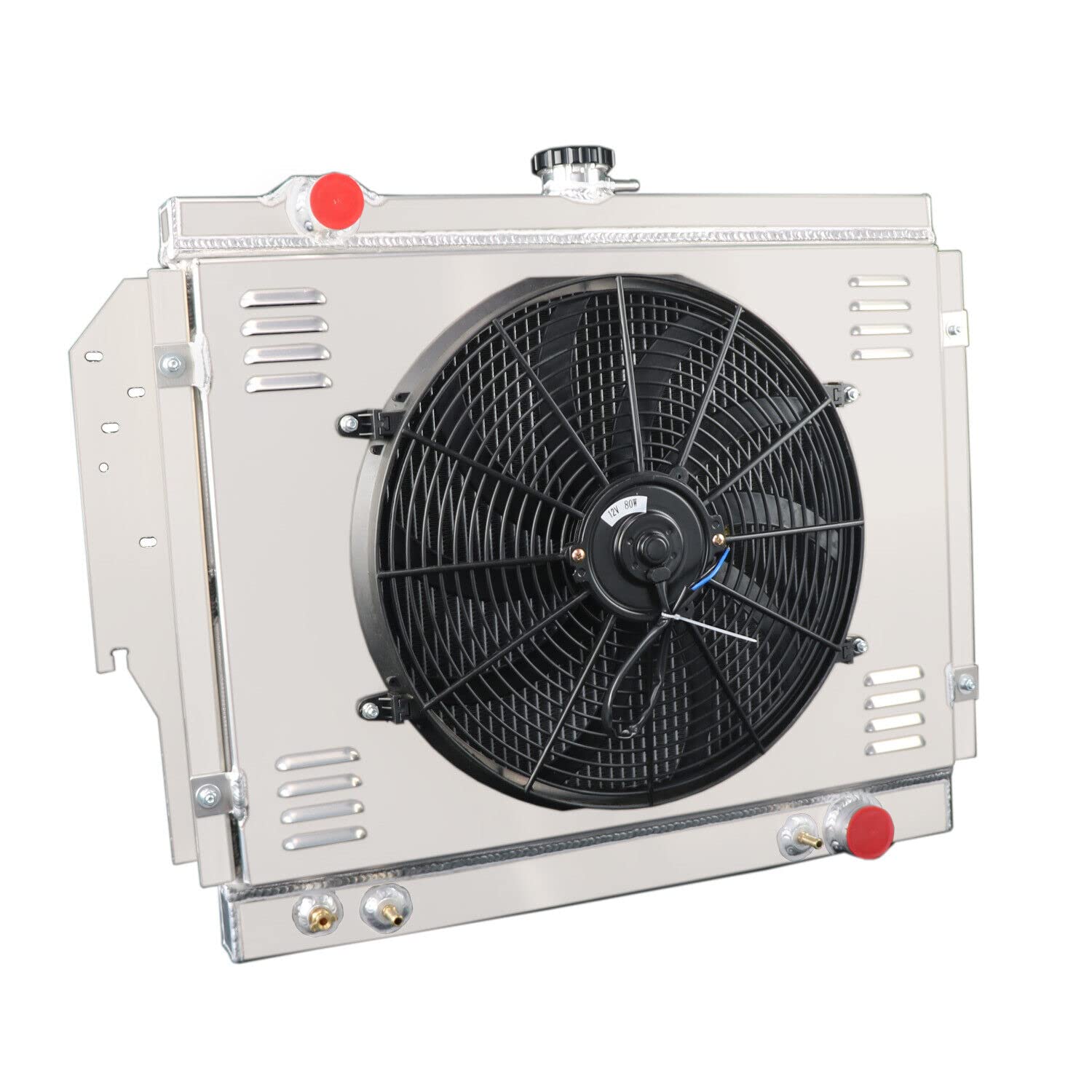 1979-1993 Dodge D150 D250 D350 W150 W250 Ramcharger 3 Row All Aluminum Radiator with Shroud Fan & Thermostat Relay Kit - Heavy Duty Cooling System for Off-Road, Towing & High-Performance Driving