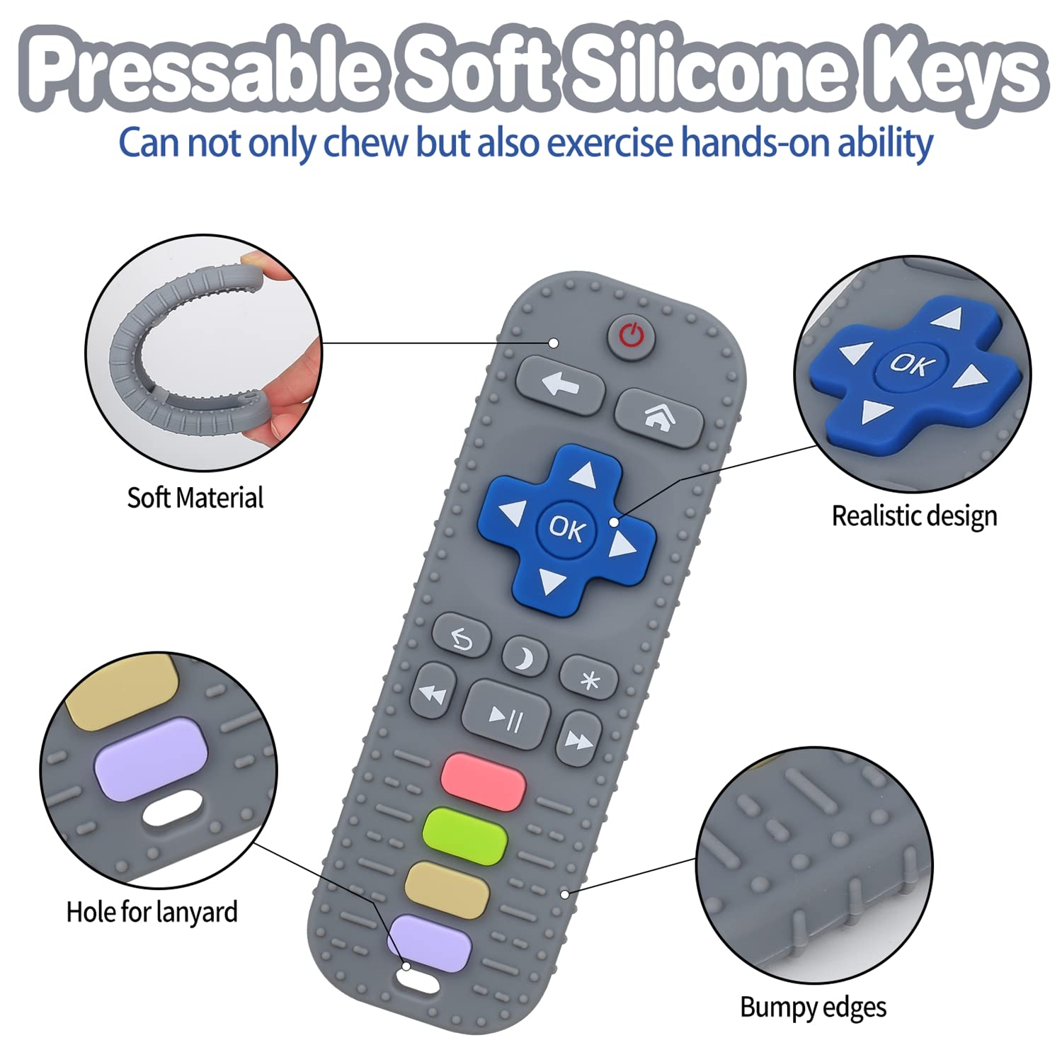 **Baby Silicone Teething Toys for Infants & Toddlers - BPA-Free Remote Control Shape Chew Toy for Soothing Sore Gums | Sensory Teether for Baby Shower Gift & Daily Comfort (Grey)**    *(Perfect for home, travel, daycare, and on-the-go teething relief!)*