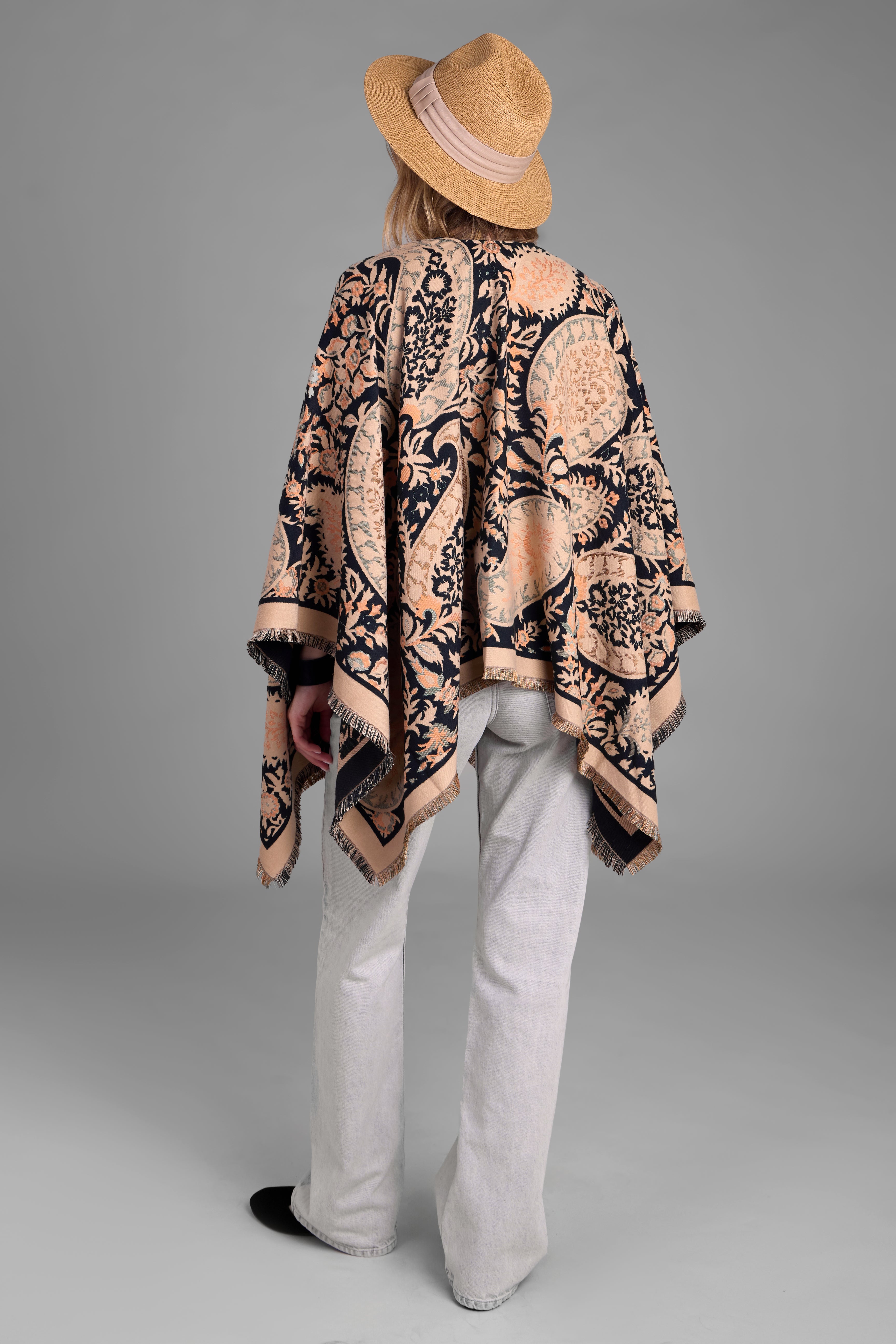 Stylish Paisley Reversible Ruana Wrap - Lightweight Shawl for Women - Perfect for Fall Fashion, Evening Parties & Casual Outings