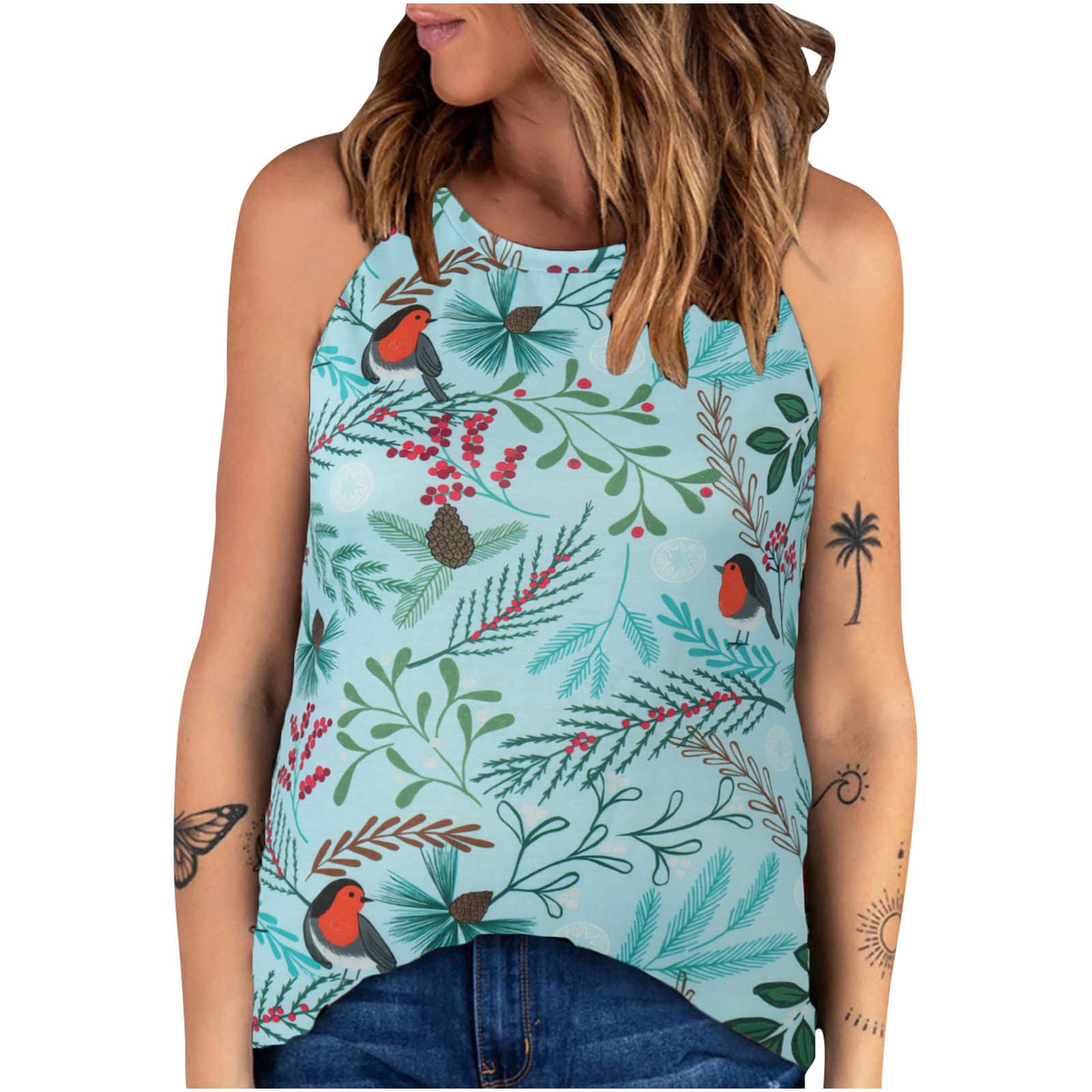 Women's Floral Print Sleeveless T-Shirt - Summer Casual Round Neck Hawaiian Tank Top for Beach, Workout & Everyday Wear