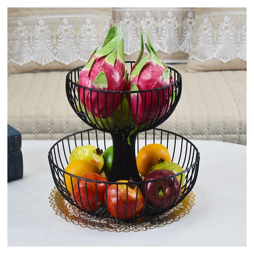 2-Tier Metal Fruit Bowl - Large Black Countertop Fruit Basket for Kitchen, Vegetables & Snacks Storage | Perfect for Dining Table, Pantry & Party Serving
