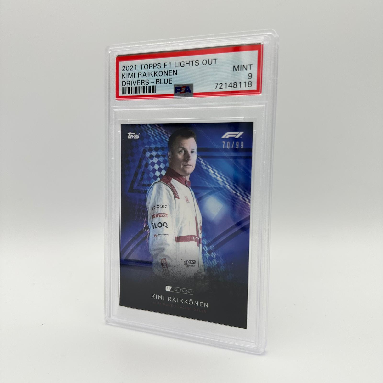 PSA 9 Graded 70/99 Kimi Raikkonen Blue Parallel Racing Driver Card - Perfect for F1 Collectors & Motorsport Memorabilia Displays