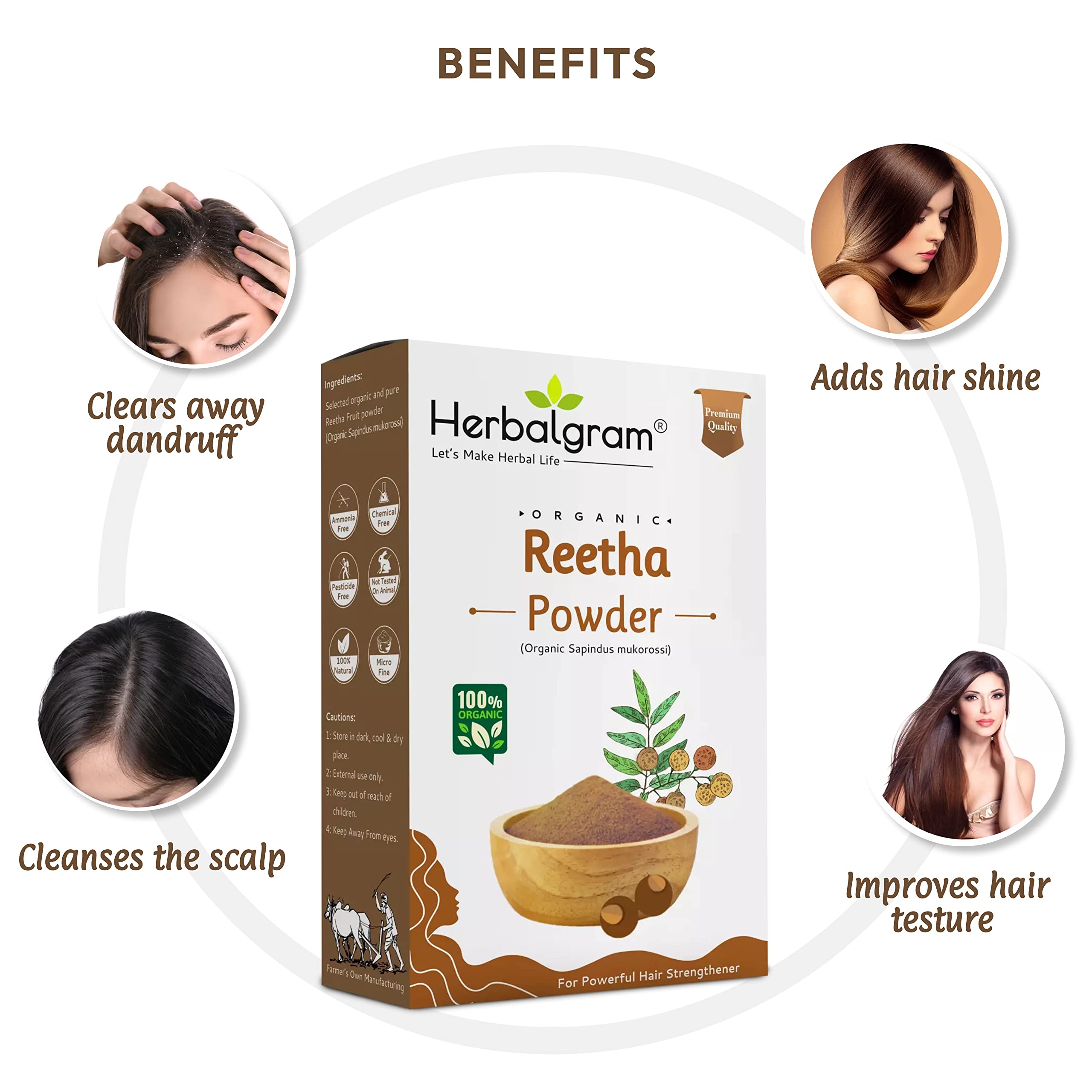 Organic Reetha Powder (100g) - Natural Aritha Powder for Thick, Bouncy Hair Treatment | Herbal Hair Care for Shine & Growth | Perfect for DIY Shampoos & Ayurvedic Scalp Treatments
