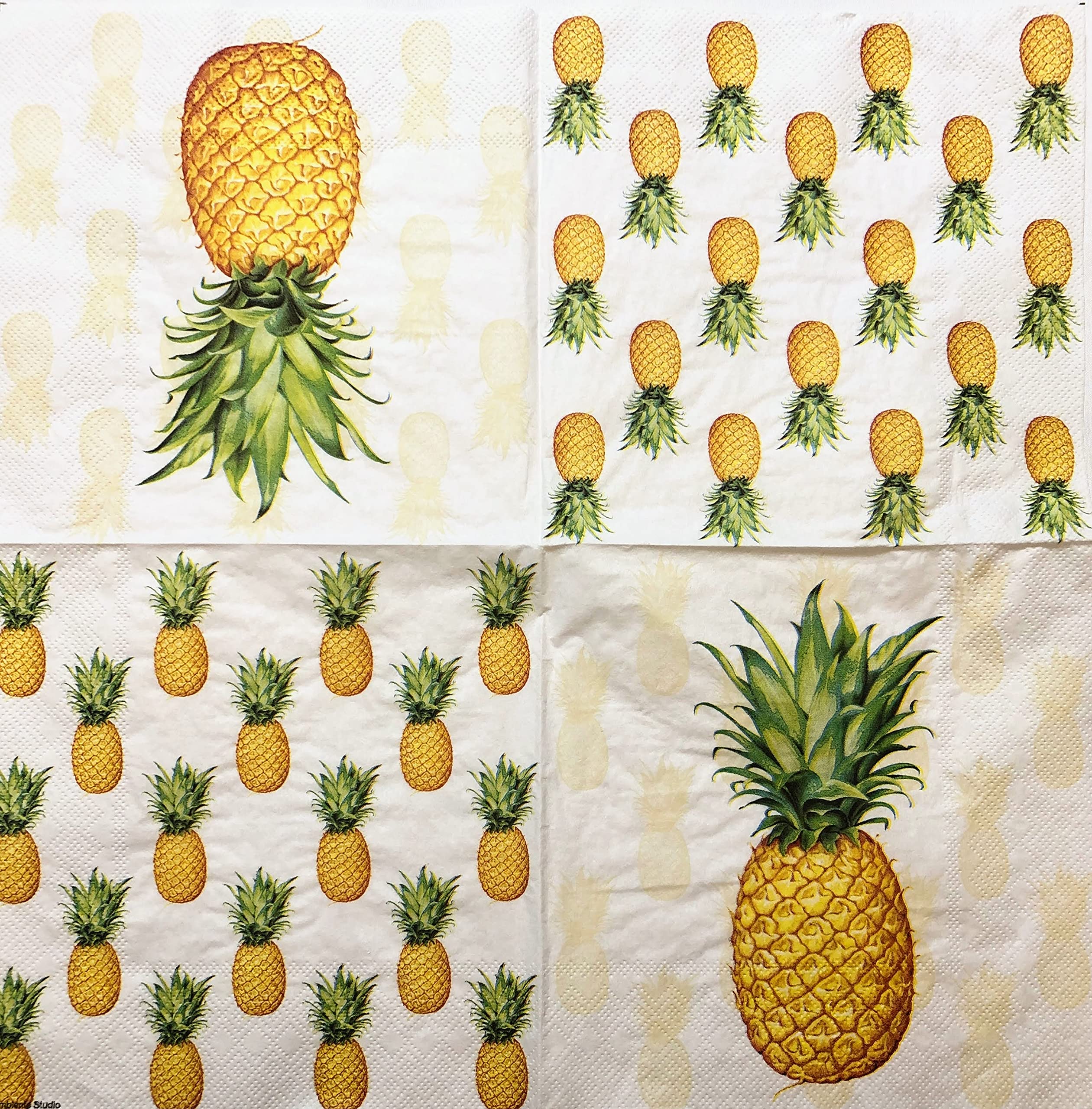 20-Count 13x13 Inch Pineapple Decoupage Paper Napkins for Cocktail Parties, Thanksgiving Dinner, and Tropical-Themed Decorations