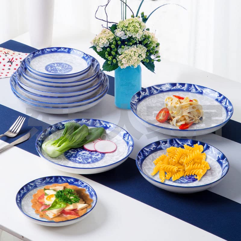 8-inch Porcelain Dinner Plates Set of 6 - Blue and White Ceramic Dishes for Dessert, Salad, Pasta, Bread, Appetizer & Snack | Elegant Round Dinnerware for Restaurants, Home Dining & Party Serving