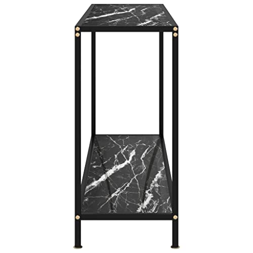 Modern Console Table with Tempered Glass & Marble Texture - Elegant Entryway & Hallway Furniture for Home Decor | Perfect for Foyers, Living Rooms & Narrow Spaces