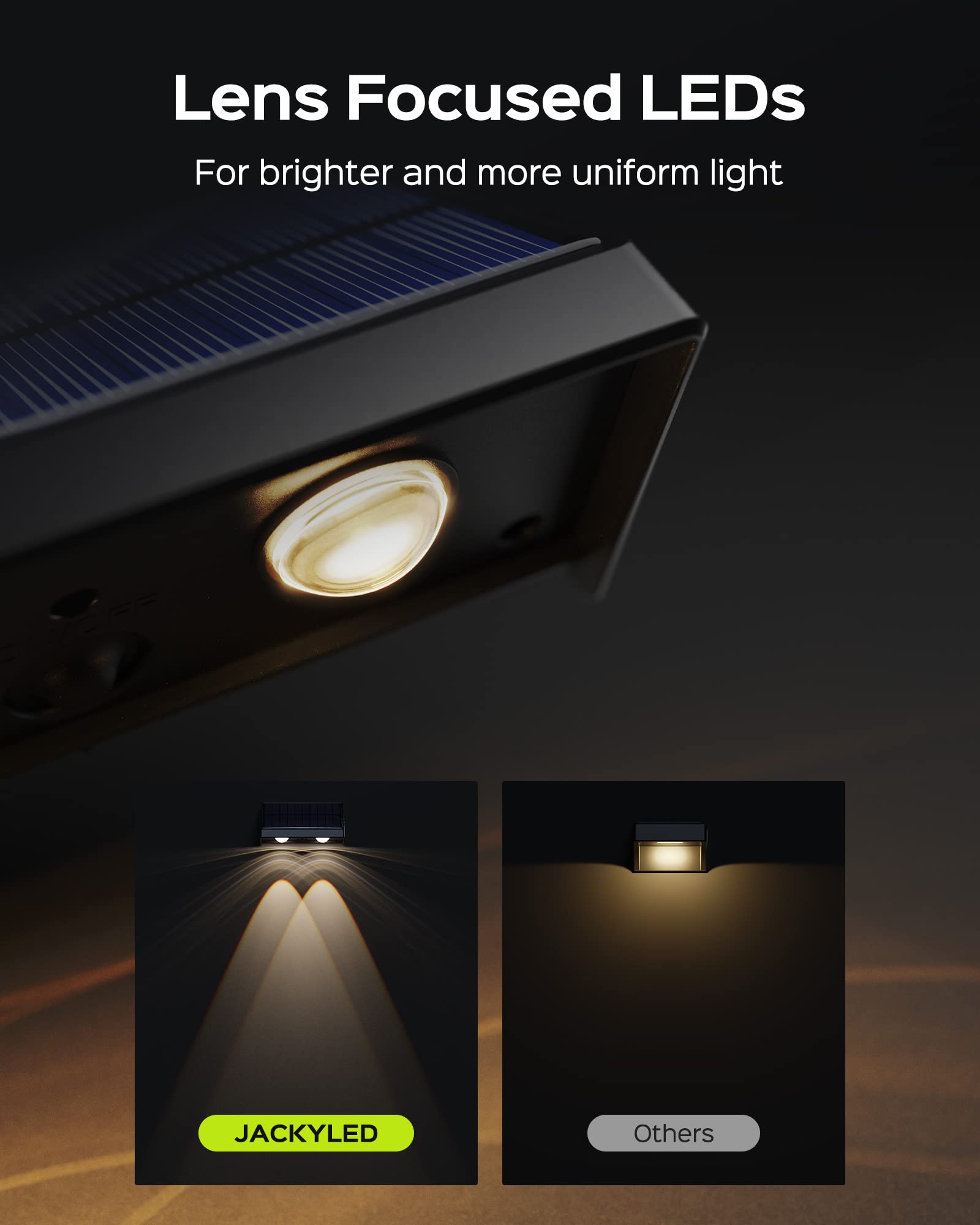 JACKYLED Solar Fence Lights Outdoor - 8 Pack Waterproof 50 Lumens Warm White Solar Powered Lights for Wall, Rail, Porch, Backyard & Garden Decor | Perfect for Pathway Lighting, Landscape Accents & Nighttime Safety