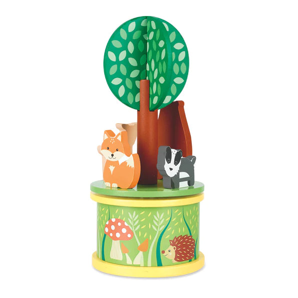 Woodland Musical Carousel - Handcrafted Wooden Music Box with Rotating Animals - Perfect for Nursery Decor, Baby Shower Gifts & Children's Bedroom