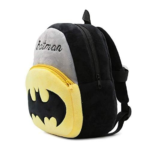 Cartoon Character Kids Backpack - Soft Plush Fabric School Bag for Boys & Girls (Batman Design) - Perfect for Preschool, Kindergarten & Daily Use