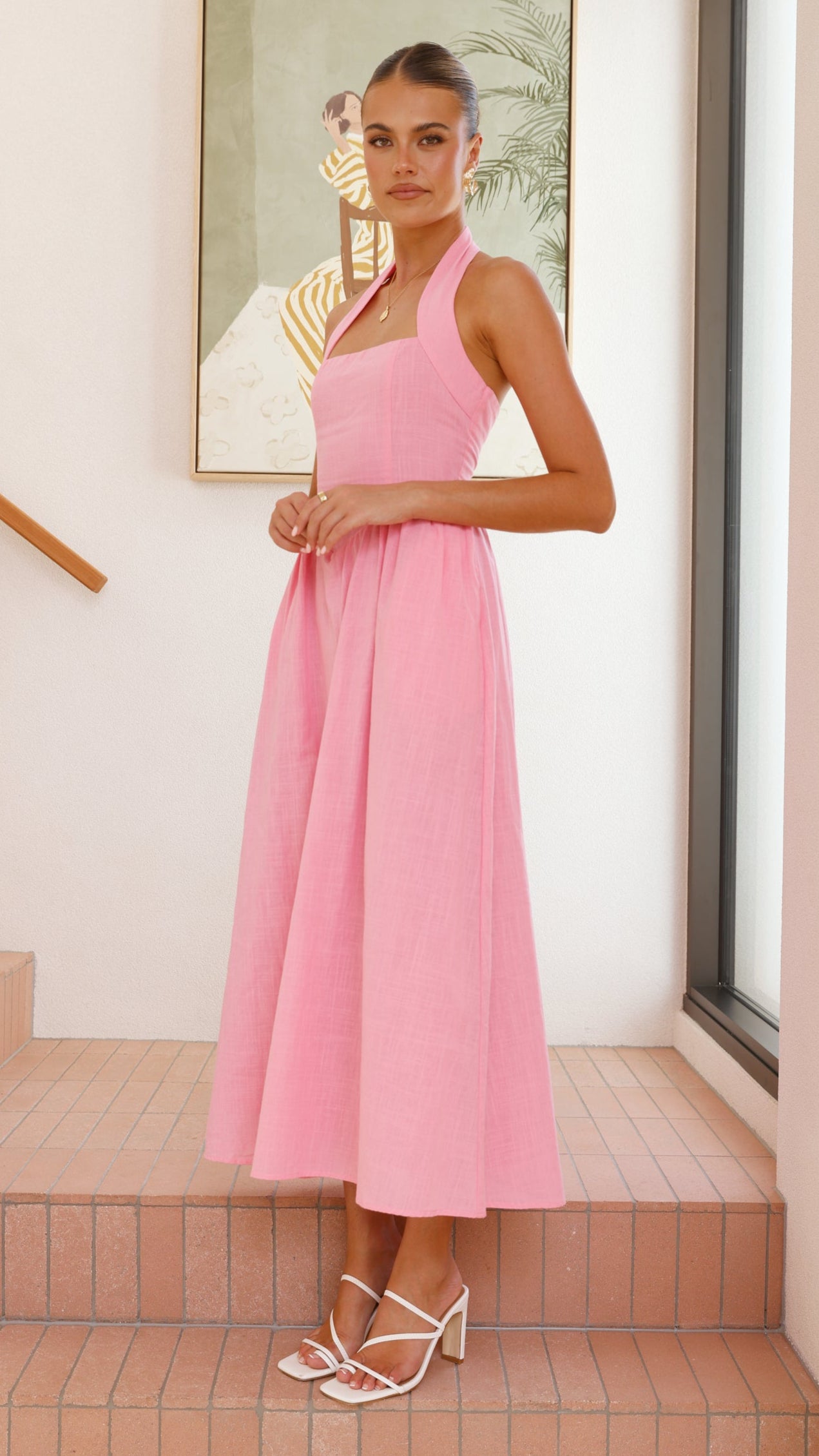 Caden Maxi Dress for Women - Flowy Pink Long Dress with Side Slits, Perfect for Summer, Beach, and Casual Outings