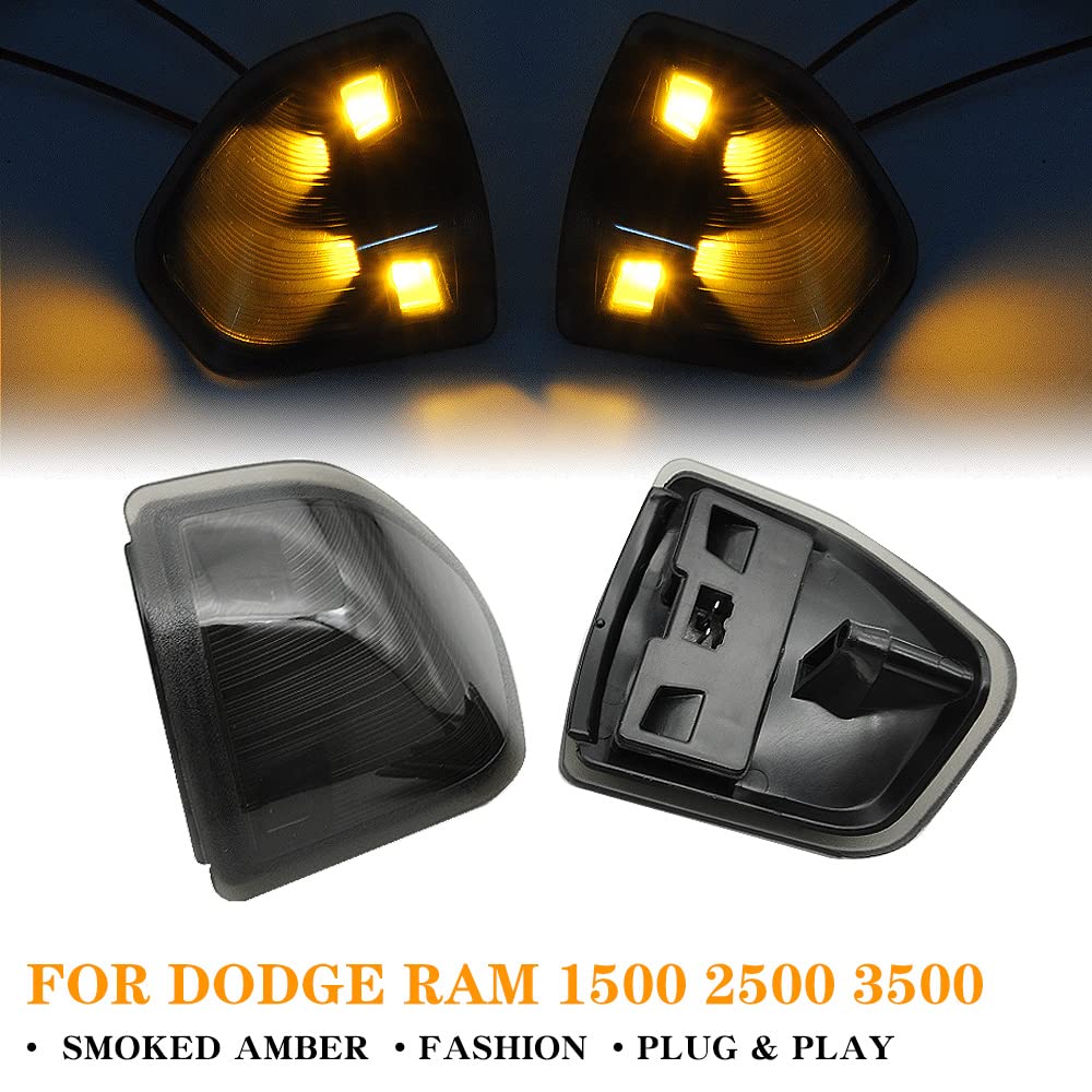 Smoked LED Side Mirror Turn Signal Light for Dodge Ram 1500/2500/3500/4500/5500 - Left & Right Replacement Lamps with Cover Lens (Part# 68302828AA 68302829AA) - Enhanced Visibility & Safety for Night Driving & Off-Road Adventures