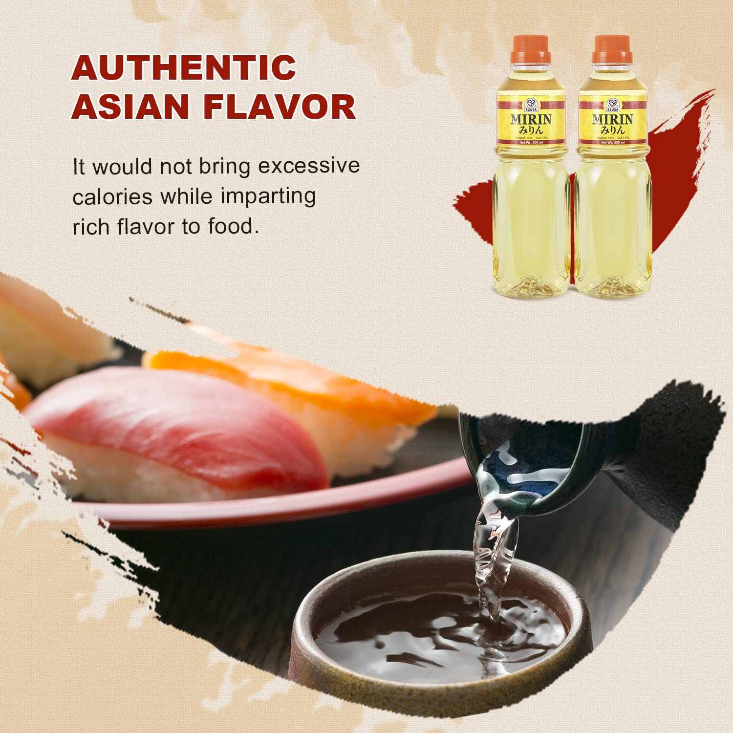 52USA Mirin Cooking Wine 16.9 FL OZ (Pack of 2) - Premium Red Rice Seasoning for Homemade Sauces, Marinades, Glazes | Perfect for Sushi Rice, Ramen Noodles & Asian Cuisine | Ideal for Stir-Fry, Salad Dressings & Japanese Dishes