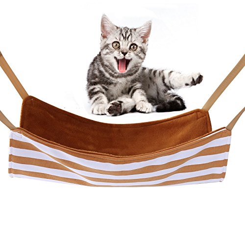 Cozy Hanging Pet Bed for Cats, Small Dogs, Ferrets & Bunnies - Soft Hammock Swing Cage Bed for Indoor & Outdoor Use - Perfect for Napping, Lounging & Relaxing (Small, Brown)