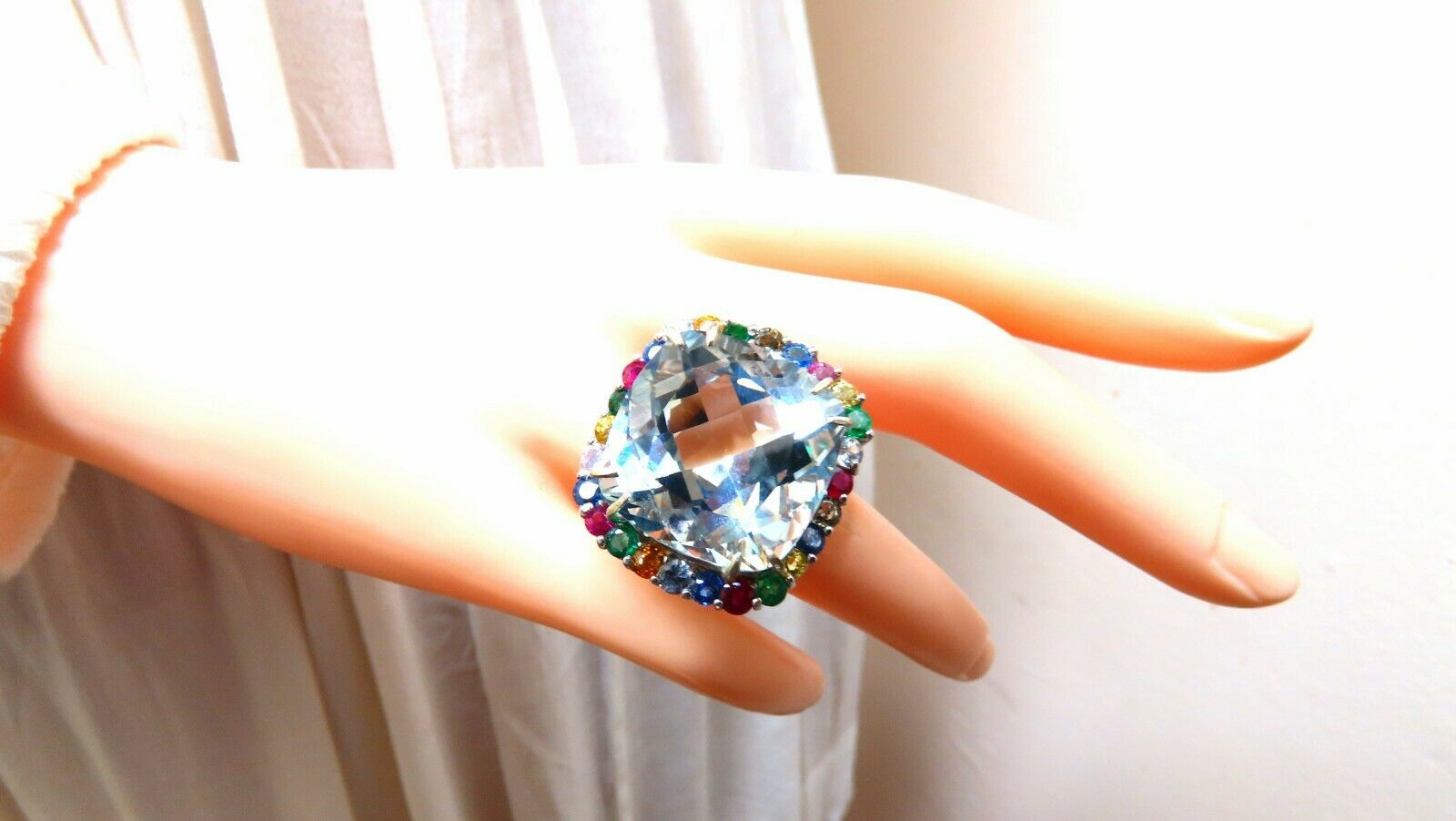 GIA Certified 41.62 Carat Natural Aquamarine Diamond & Sapphire Ring in 14K Gold - Elegant Statement Jewelry for Weddings, Anniversaries & Special Occasions