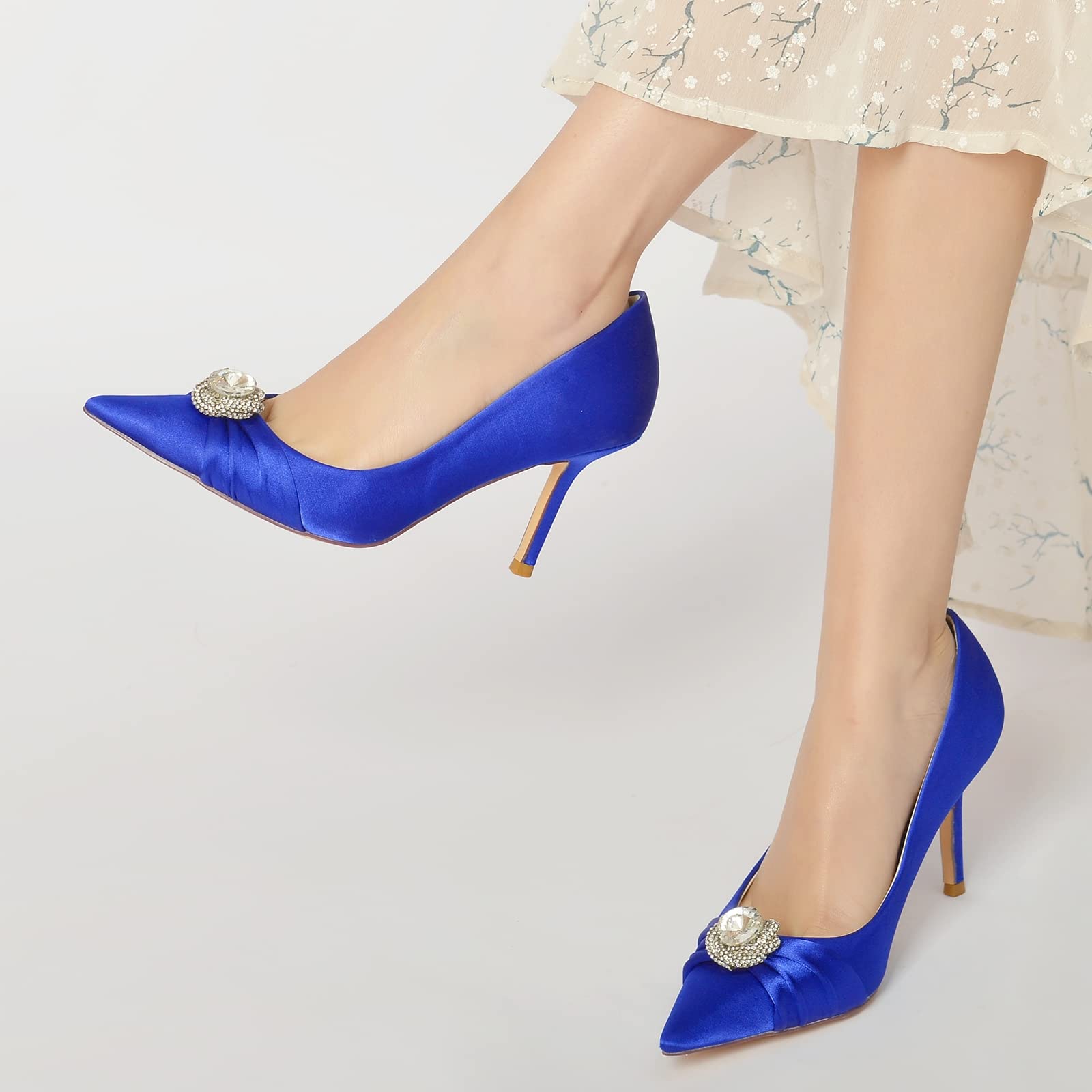 Ivory Wedding Shoes for Women - Pointed Toe Stiletto Heel Rhinestone Buckle Satin Dress Pumps | Perfect for Bridal Ceremony, Formal Events & Evening Parties