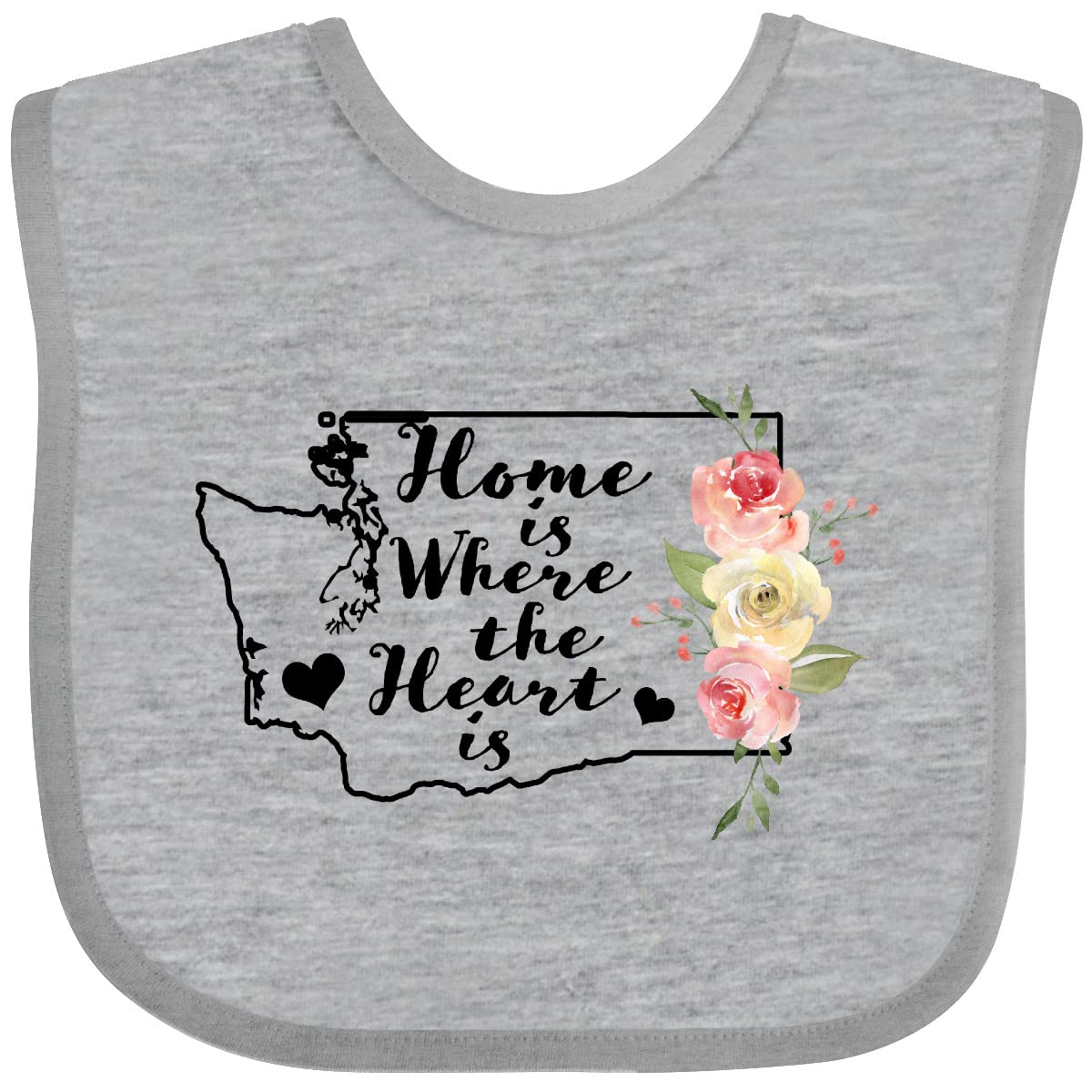 Inktastic Washington Home Is Where the Heart Is Watercolor Floral Baby Bib - Soft & Absorbent for Infants, Perfect for Feeding, Playtime & Photo Shoots
