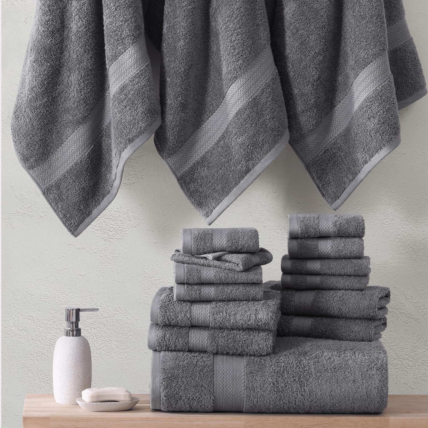 Premium 100% Cotton Bath Towels Set of 6 - Extra Large Hotel Quality Towels (2 Bath, 2 Hand, 2 Washcloths) | Soft & Absorbent for Spa, Gym & Luxury Bathroom | Cool Grey