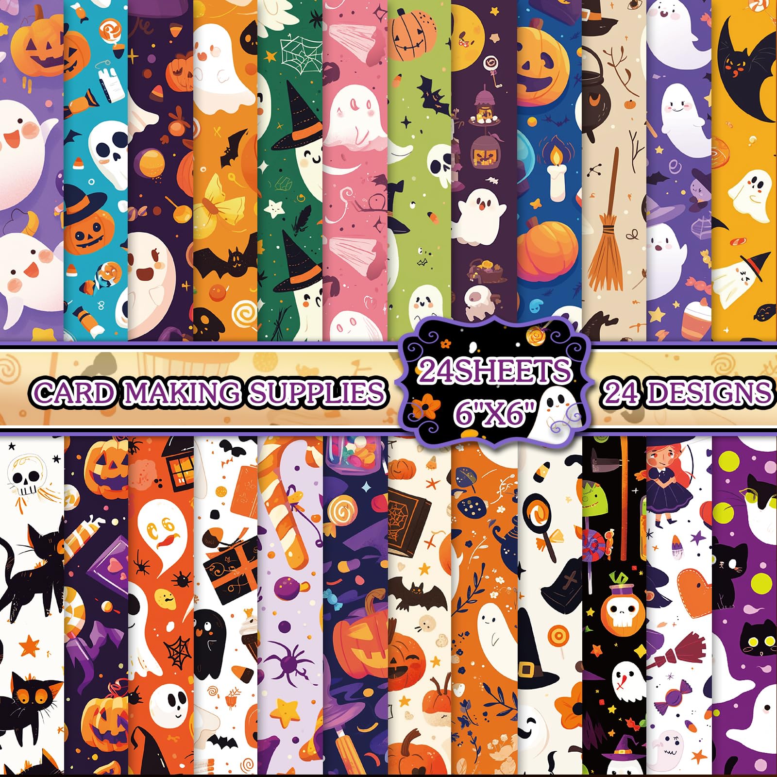 Halloween Pattern Scrapbook Paper - 24-Piece Premium Craft Paper for DIY Cards, Photo Albums & Scrapbooking | Acid-Free Decorative Paper for Halloween Party Invitations, Gift Wrapping & Home Decor