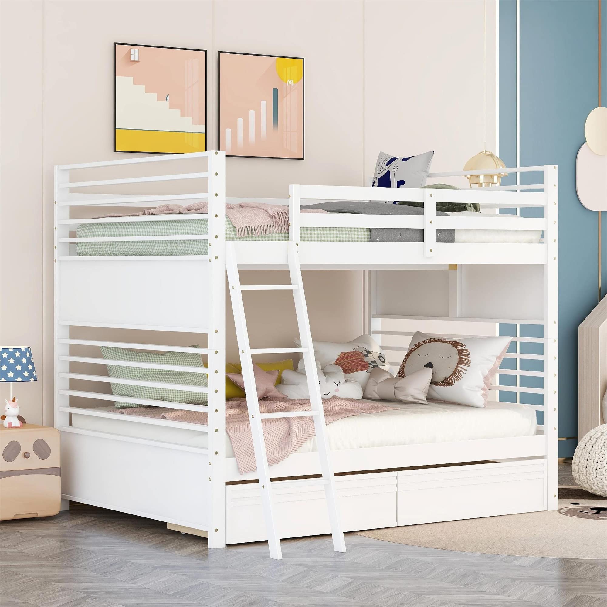 Merax Full Over Full Bunk Bed for Kids - Solid Wood with Storage Drawers & Safety Ladder | Convertible to Twin Beds for Bedroom or Guest Room
