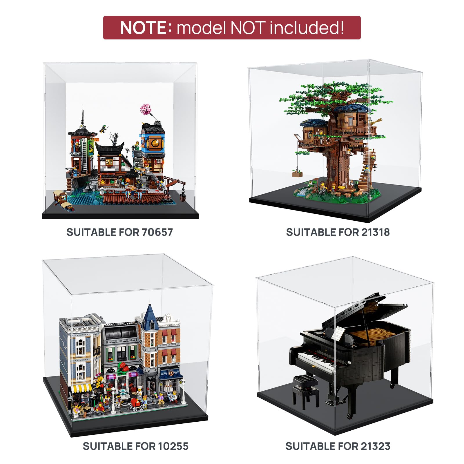 Large Clear Acrylic Display Case for Collectibles & Lego 21318 Tree House - 17.7x17.7x17.5 Inch Dustproof Showcase with Base - Perfect for Home Decor, Office Display & Protecting Valuable Collections