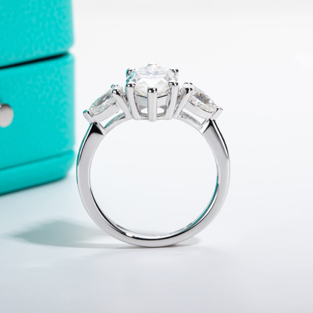 AnuClub 3 Stone Moissanite Engagement Ring - D Color VVS1 Clarity, Round/Emerald/Marquise Cut, 925 Sterling Silver Wedding Promise Ring for Women | Perfect for Proposals, Anniversaries & Special Occasions