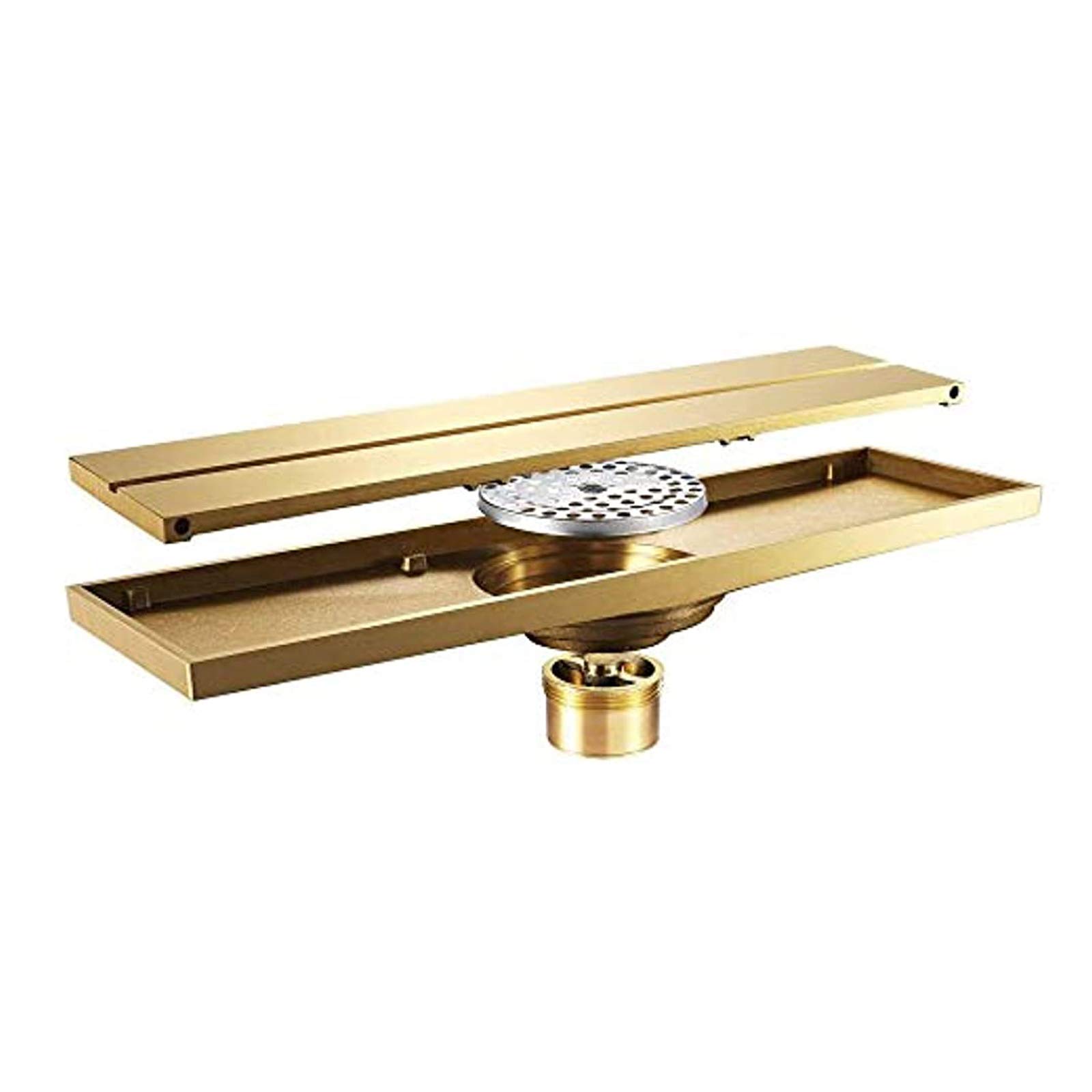 Premium Linear Shower Drain - 11.8 x 3.2 Inch Brass Rectangle Floor Drain with Removable Cover | Hidden Gold Finish | Durable Bathroom Waste Drain for Modern Showers & Wet Rooms