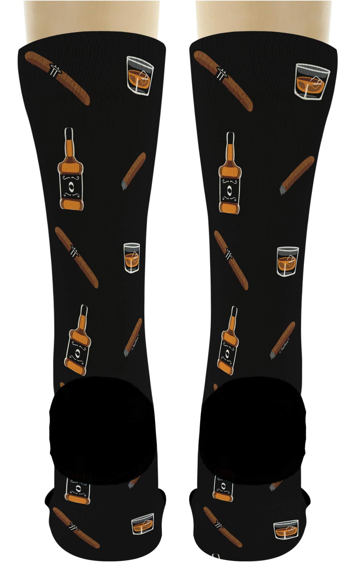 Whiskey & Cigars Socks - Fun Alcohol Themed Novelty Crew Socks for Men & Women - Perfect Gift for Whiskey Lovers & Cigar Enthusiasts - Great for Parties, Gag Gifts & Casual Wear