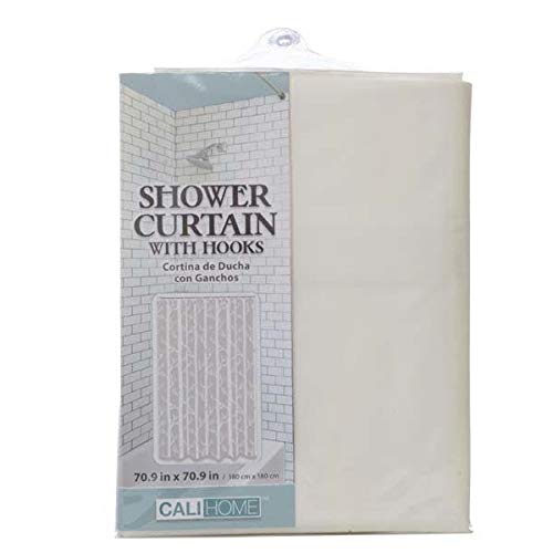Premium 70 x 70.9 Inch Beige Bathroom Shower Curtain with Hooks - Set of 24 for Hotels, Spas & Home Bathroom Decor