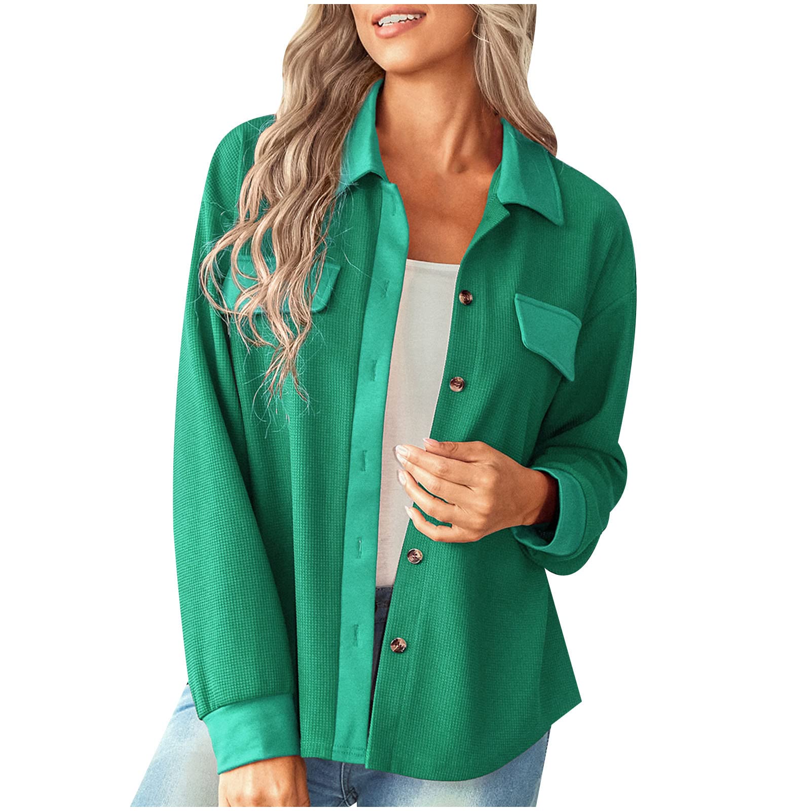 Women's Waffle Knit Cardigan Sweater - Turn Down Collar Long Sleeve Button Down Jacket for Fall | Cozy Layering Piece for Work, Date Night & Casual Outfits