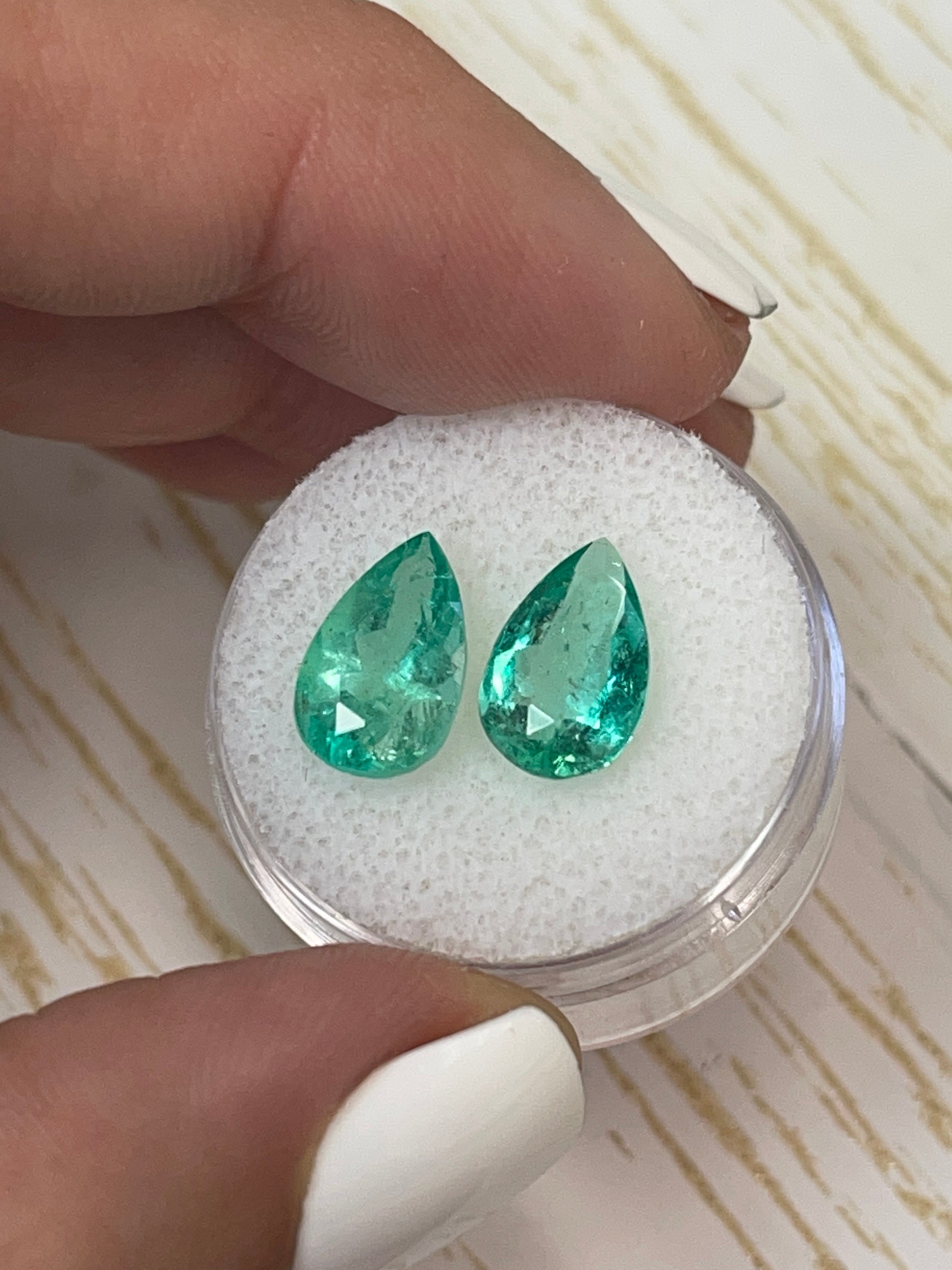 4.76tcw 12x7.5mm Matching Pair Colombian Emerald Pear Cut Loose Gemstones for Jewelry Making & Engagement Rings