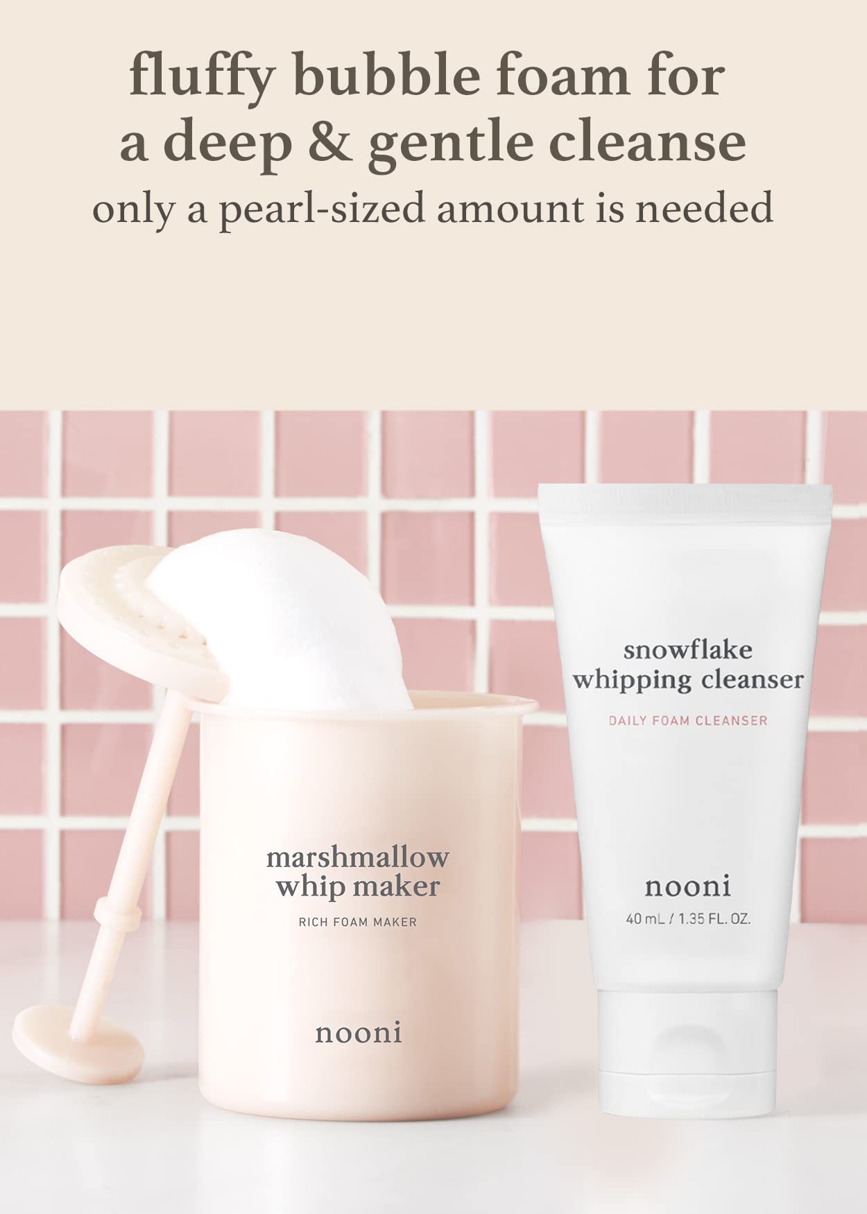NOONI 2-in-1 Marshmallow Whip Facial Cleanser & Foam Maker Kit | Gentle Deep Cleansing for All Skin Types, Removes Impurities, Rich Lather Face Wash | Perfect for Daily Skincare Routine, Travel & Gift Giving