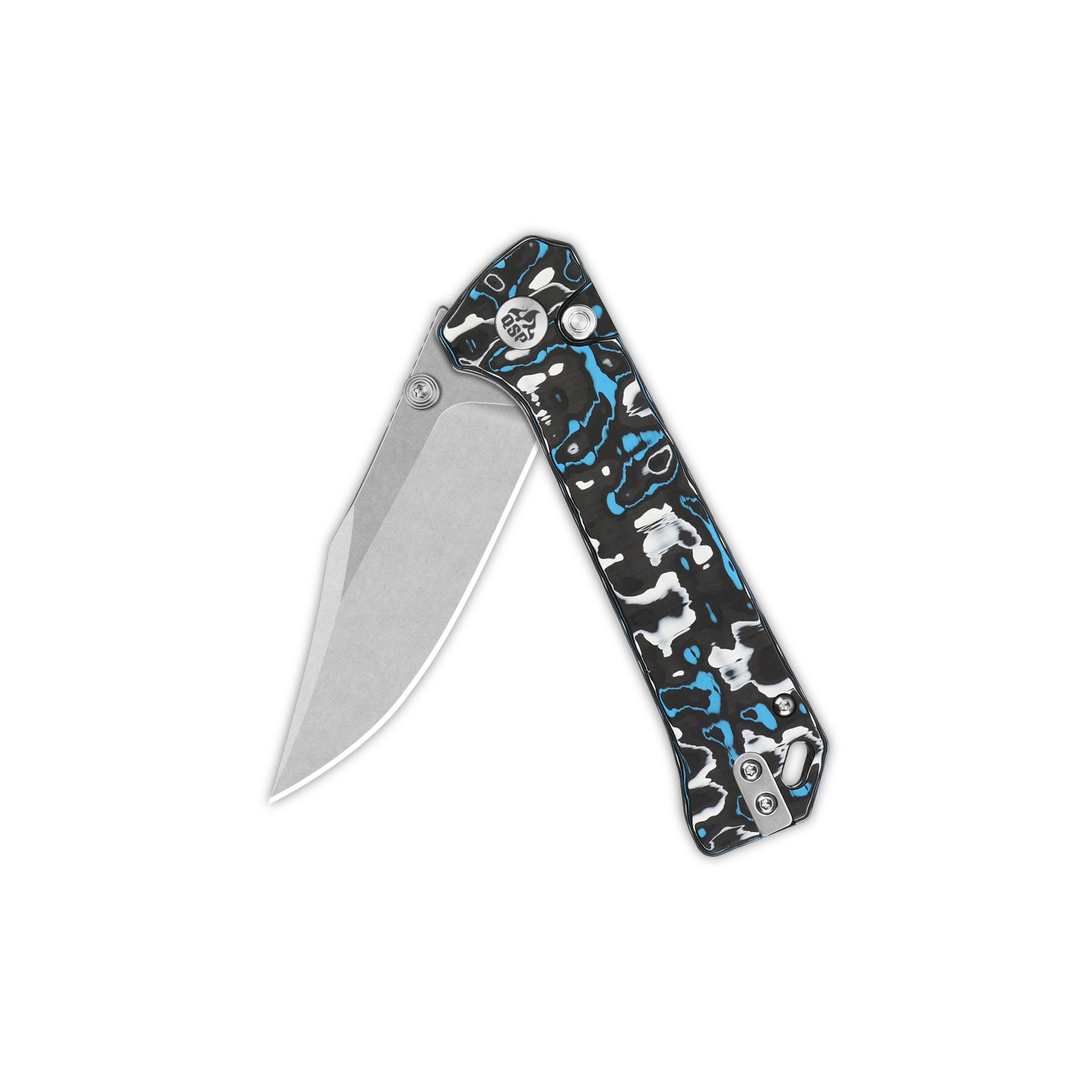 QSP Grebe Button Lock Pocket Knife - S35VN Steel Blade, Green Camo Carbon Fiber Handle - EDC, Outdoor, Camping, Hunting, Survival Gear