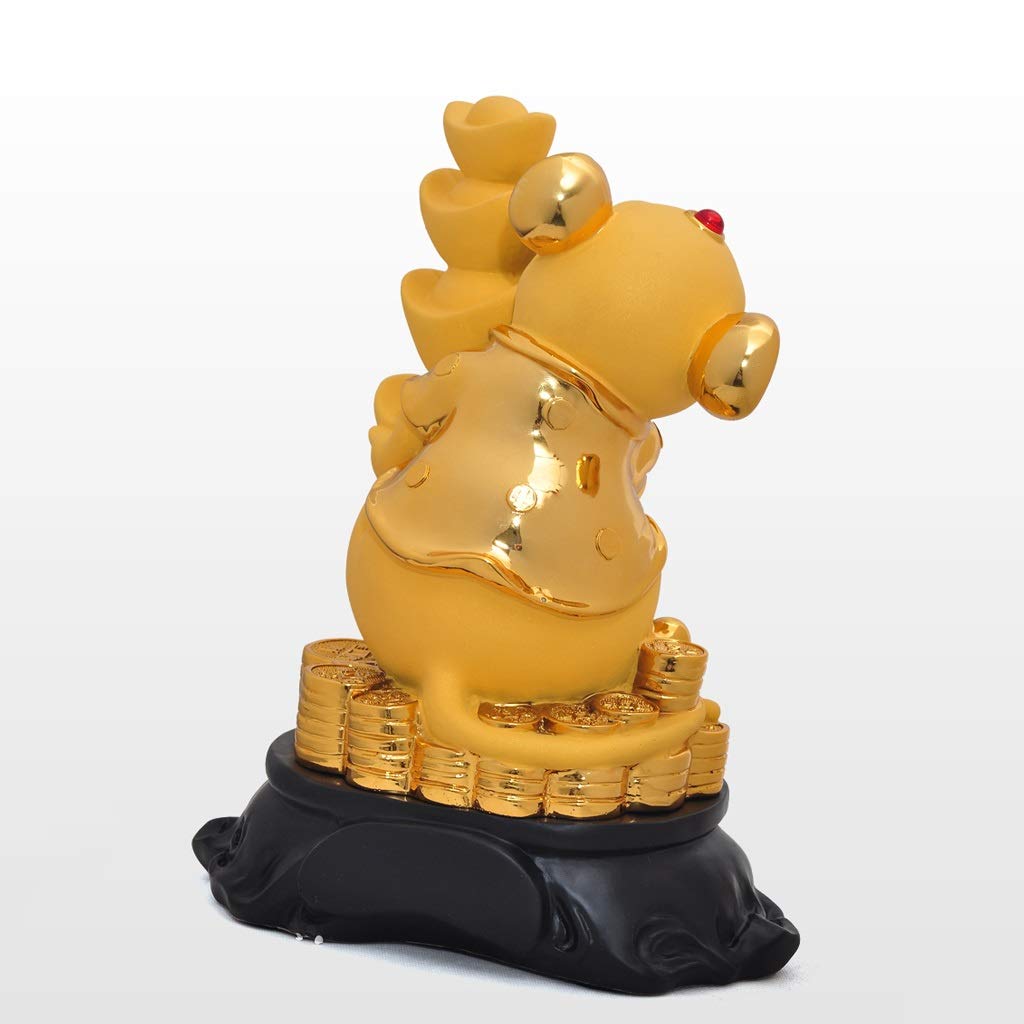 2020 Chinese Zodiac Rat Feng Shui Statue - Large Golden Resin Rat with Lucky Ingot/Yuan Bao, Wealth Collectible Figurine for Home Office Decor, New Year Gifts & Table Display