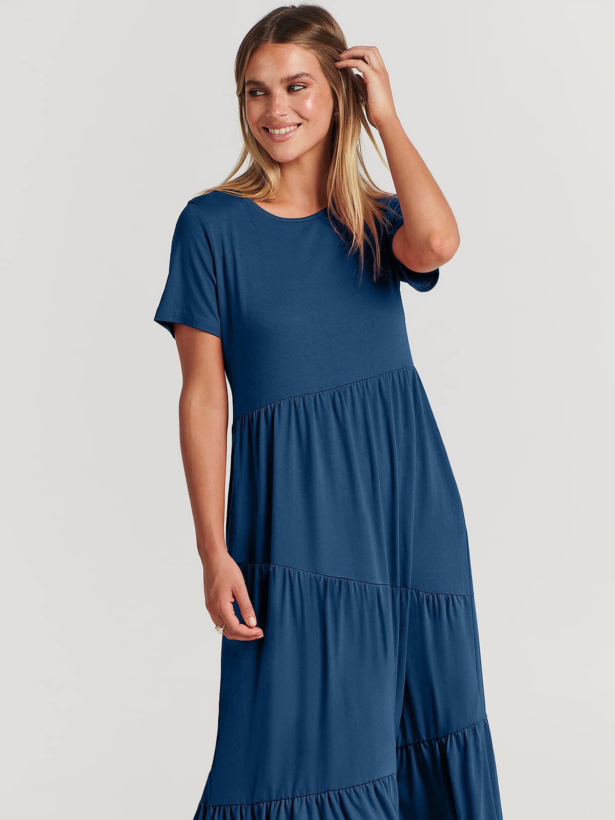 ANRABESS Women's Summer Maxi Dress - Short Sleeve Asymmetric Tiered Swing Dress for Casual Wear, Beach Vacation & Outdoor Activities | Flowy Long Sundress for Women