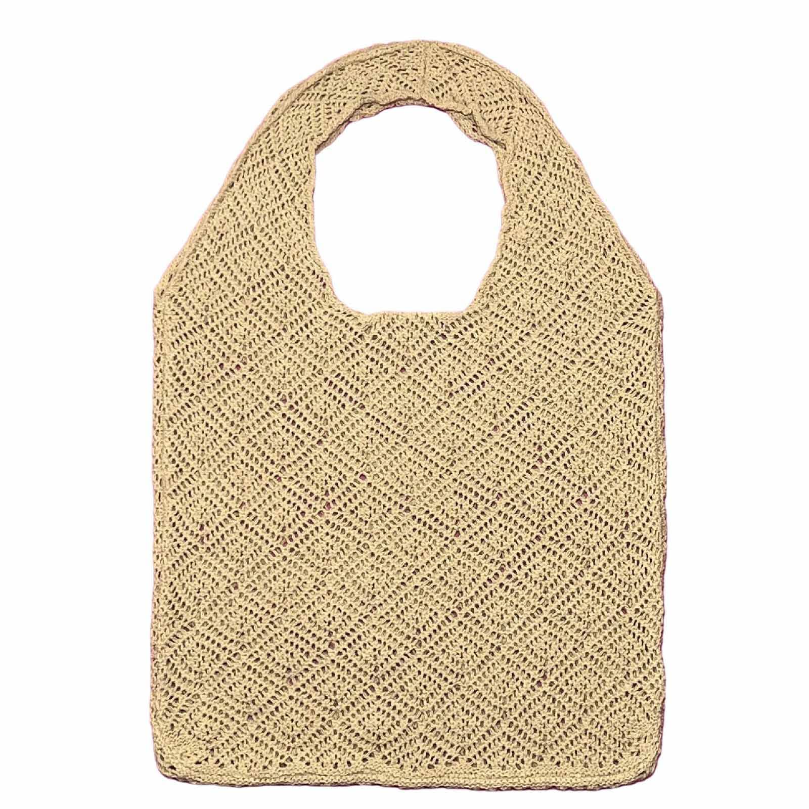 Stylish Knitted Mesh Straw Beach Bag for Women - Country Style Travel Tote, Electronic Storage Case, Perfect for Knitting, Beach Trips & Daily Use (Khaki, One Size)
