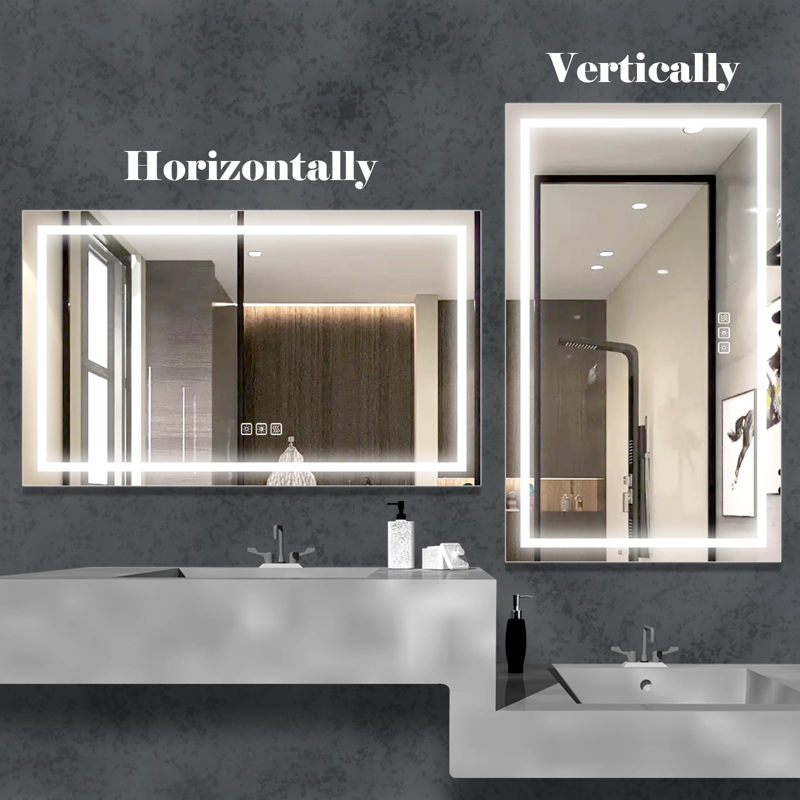 24x32 Inch LED Bathroom Mirror with Lights - Dimmable Anti-Fog Vanity Mirror with Memory Function, Front Lit Wall Mounted Mirror, Sand Matte White Finish & Waterproof Glass for Makeup, Shaving & Home Decor