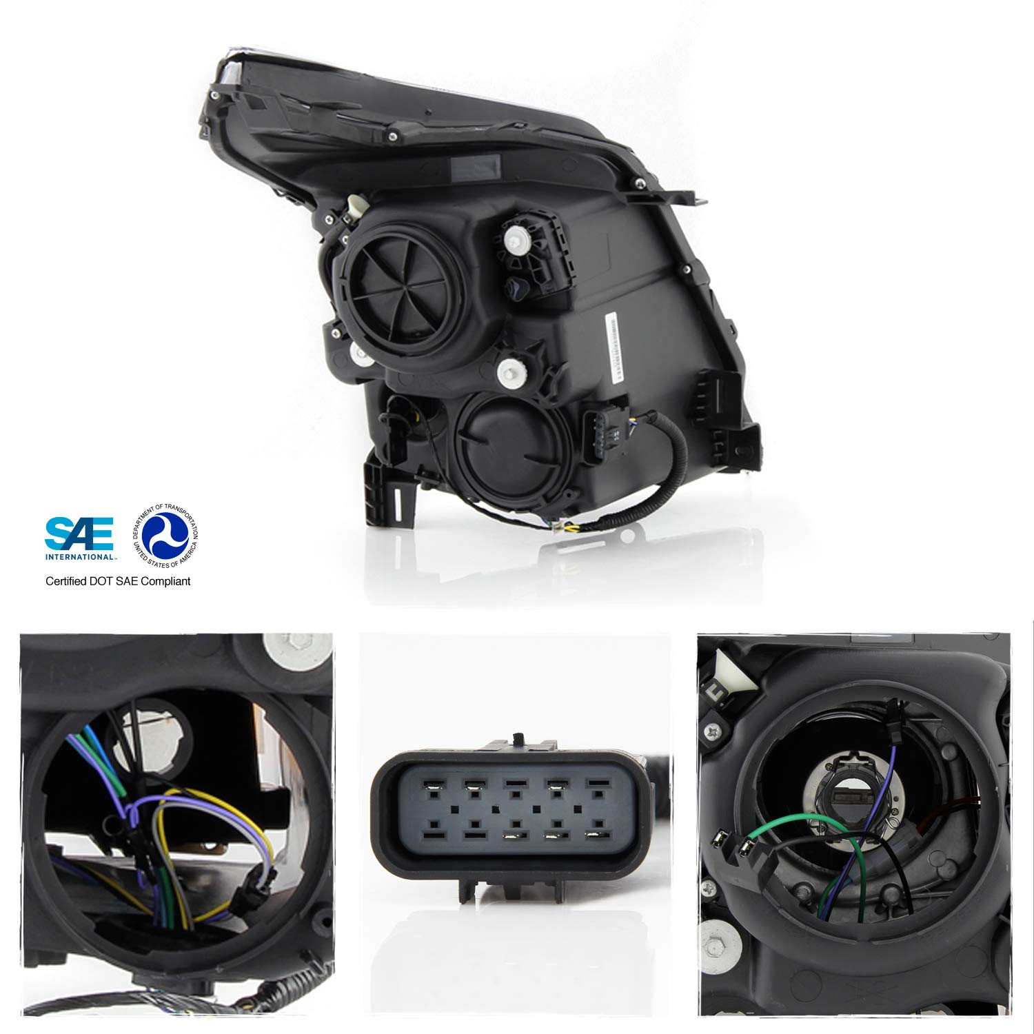 AKKON LED Switch-Back DRL Projector Headlights for 2010-2014 Cadillac SRX (Halogen Model) - Chrome Housing - Upgrade Your Car Lighting for Night Driving & Enhanced Visibility